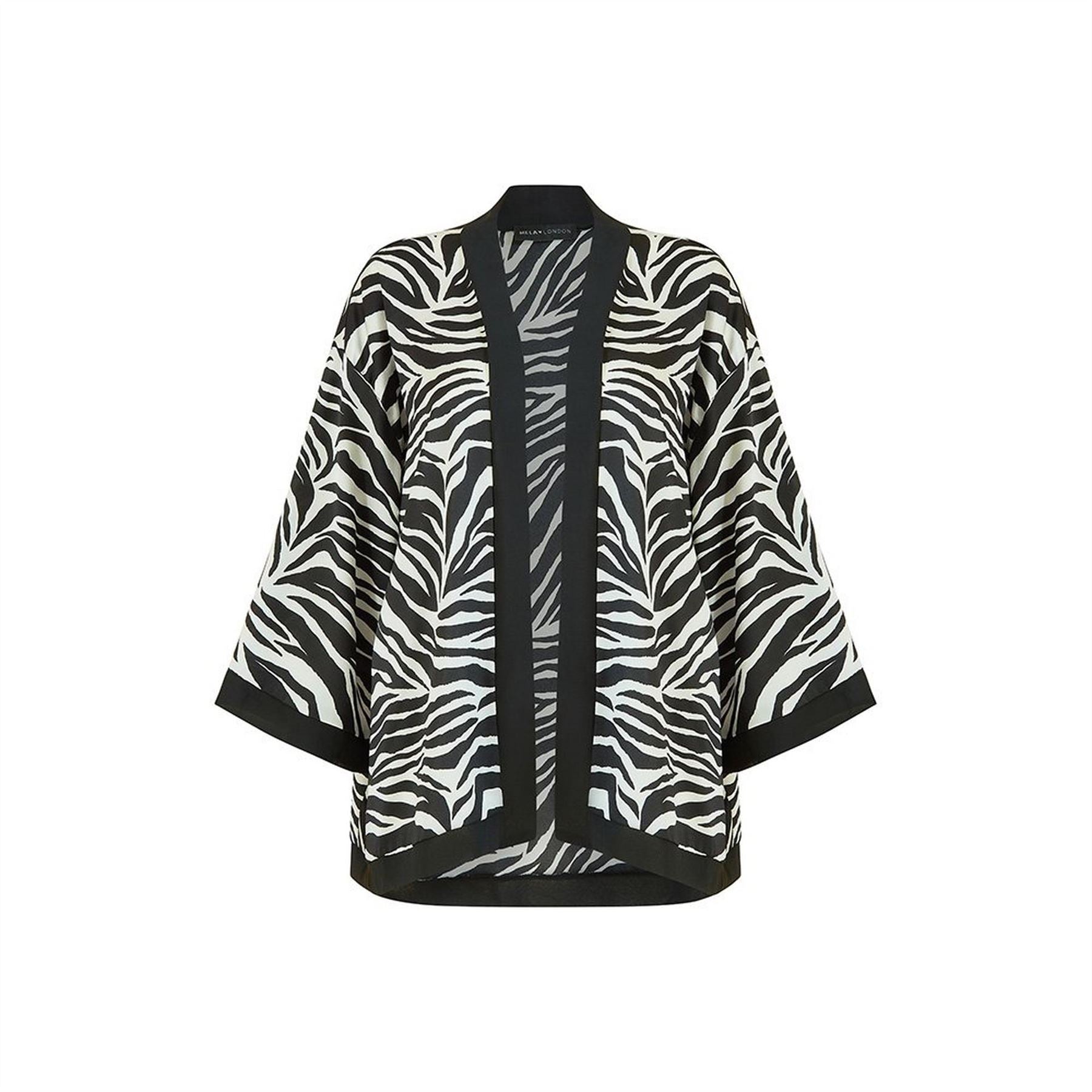 Mela London Black Zebra Print Satin Kimono Overcoat