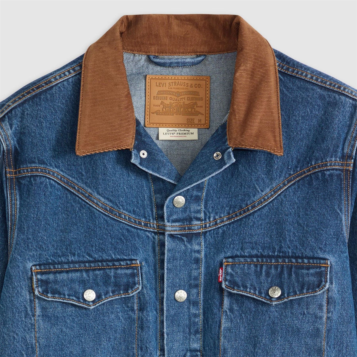 Levis Western Solid Patterned Snap Button Shirt Collared Denim Jacket