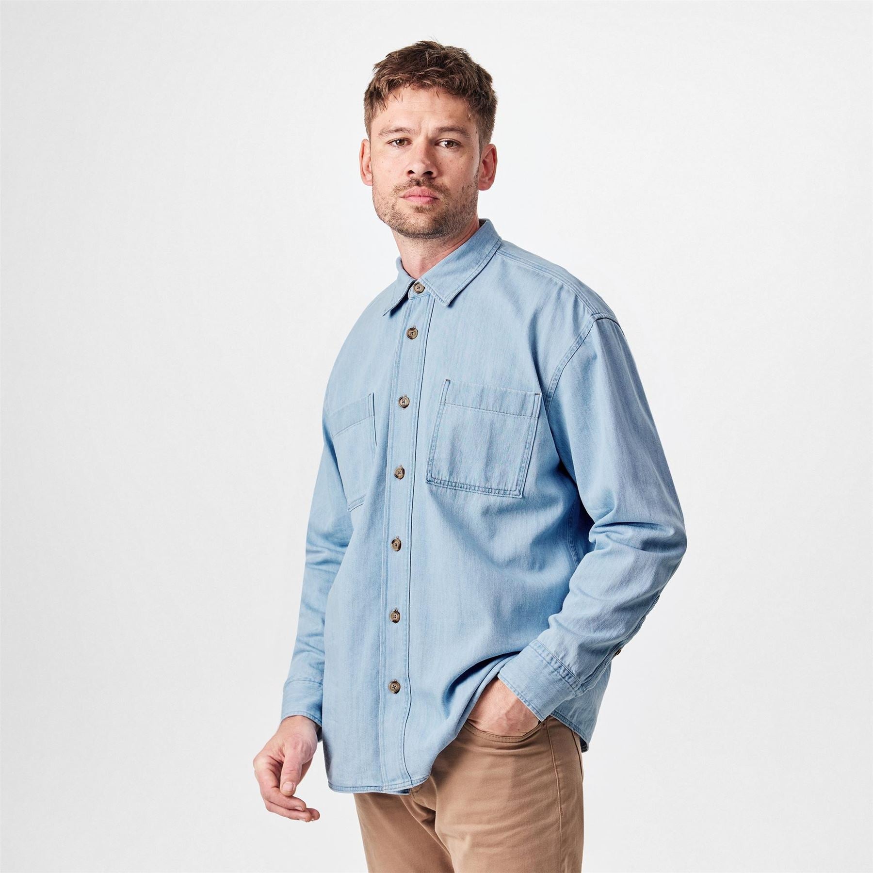 Boss Hbb Hcory Denim Patterned Long Sleeve Shirt