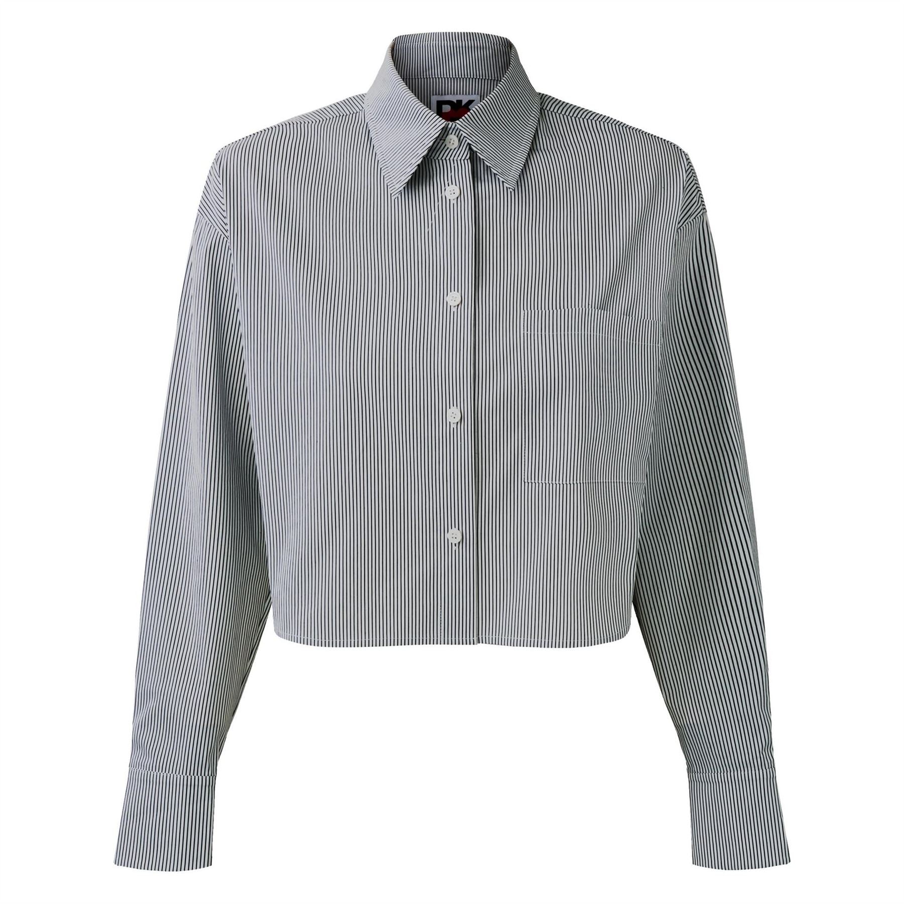 DKNY Cropped Stripe Long Sleeve Oxford Shirt