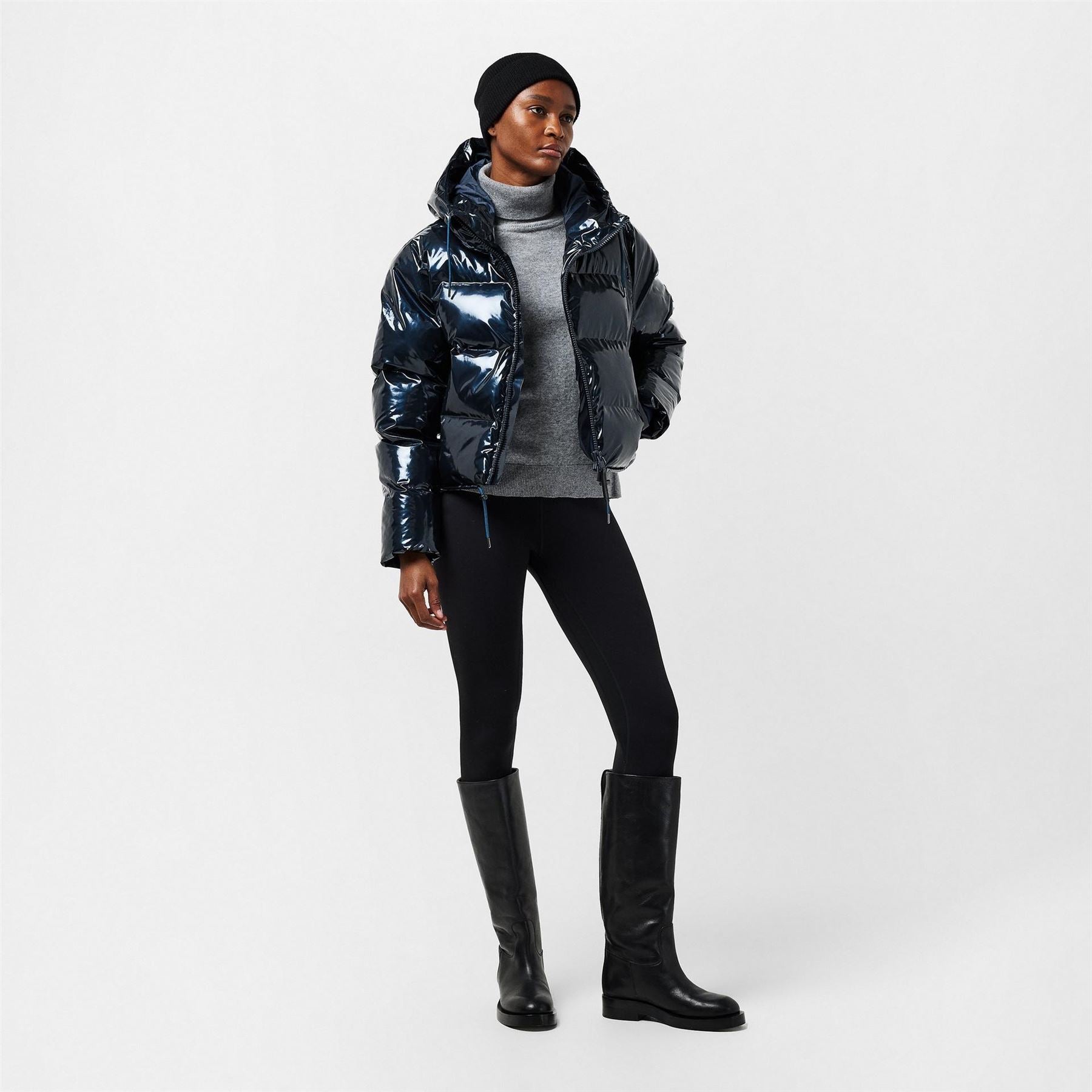 Rains Hooded Solid Patterned Puffer Jacket