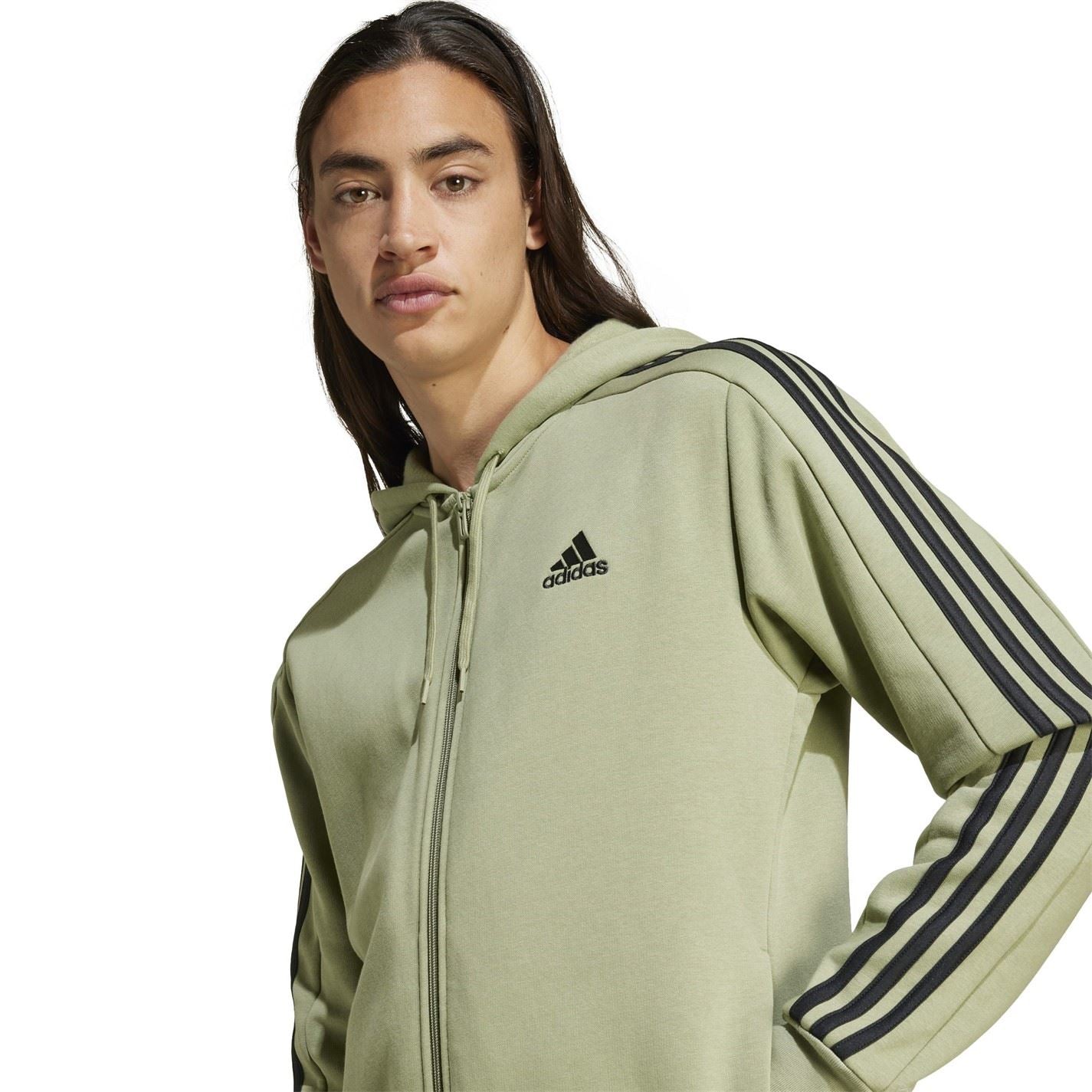 adidas Mens Essentials Fleece 3 Stripes Full Zip Hoodie
