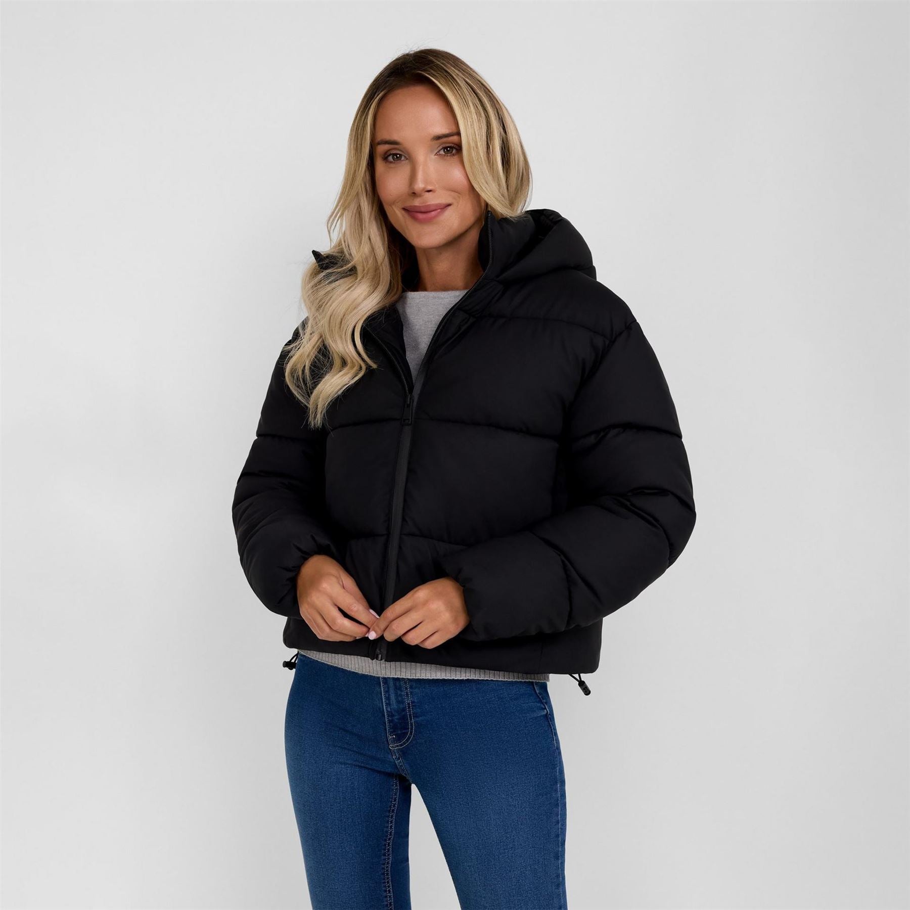 Minoti Women Short Water Repellent Quilted Jacket With Hood And High Collar Black