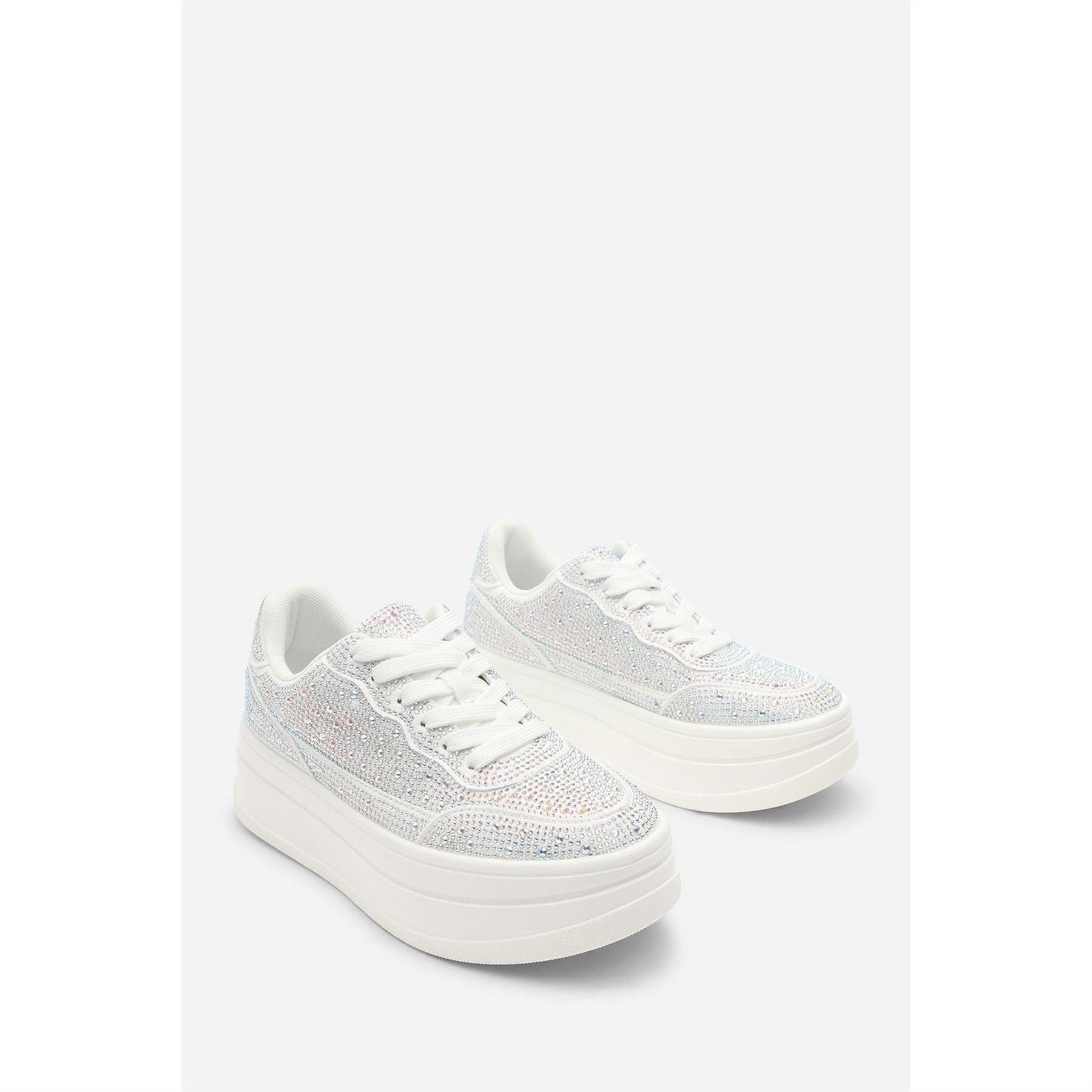 Wheres That From Wedge Lace Up Trainer With Diamante Detail