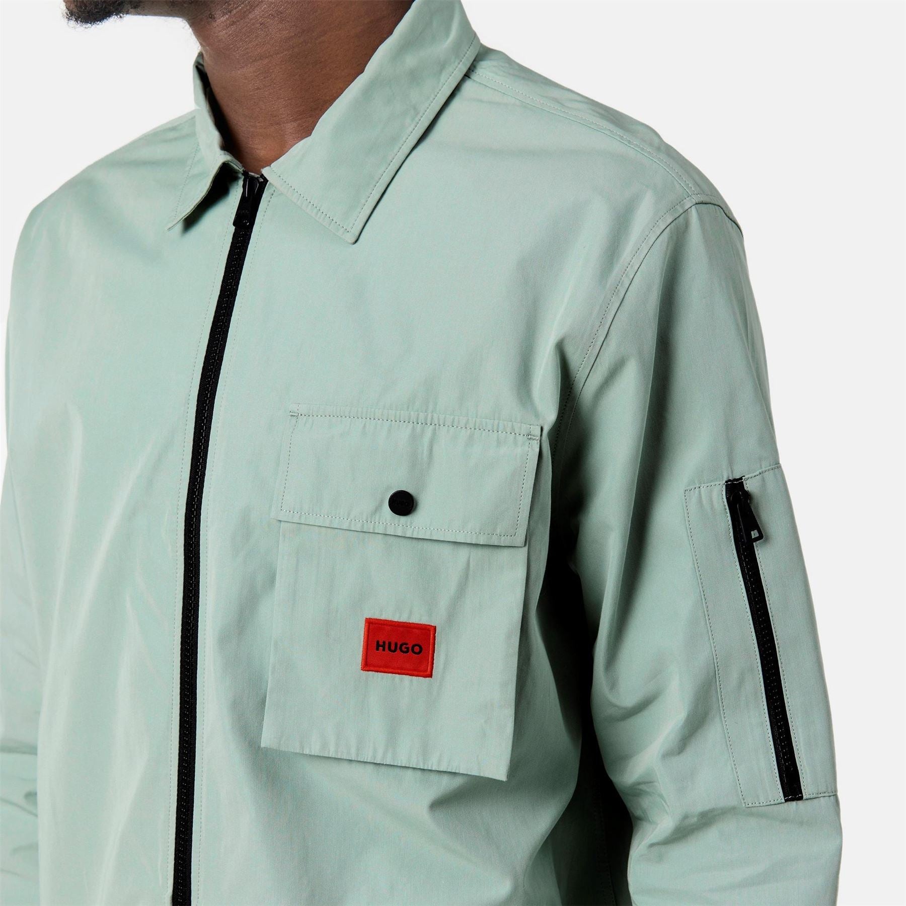 Hugo HUGO Emmond Cotton Long Sleeve Zip Overshirt   Contemporary Design with Logo Detail