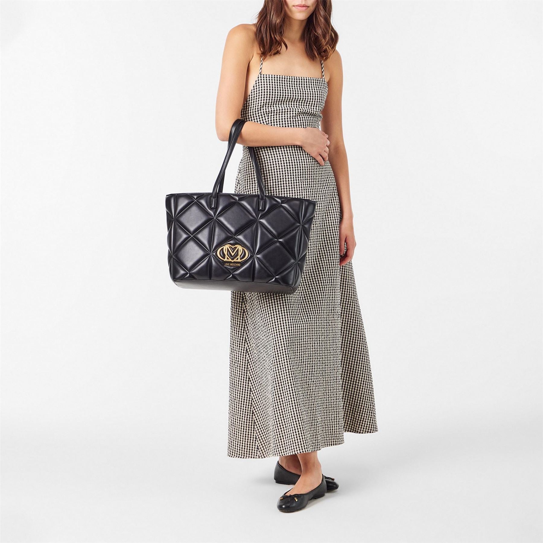 Love Moschino Quilt Rectangle Shape Tote with Gold Tone Hardware