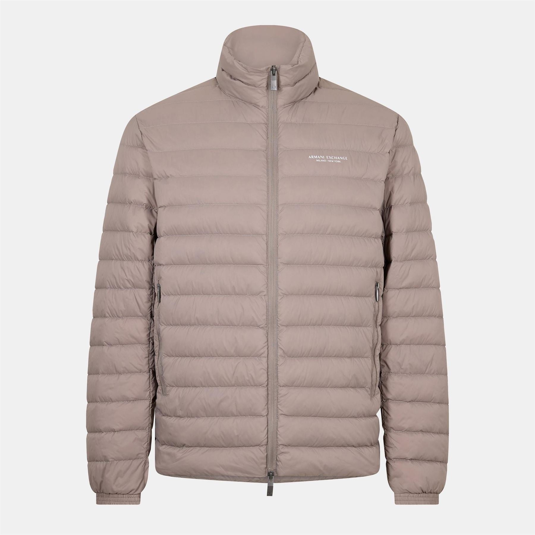 Armani Exchange Horizontal Stripe Patterned Puffer Jacket with Zipped Pocket