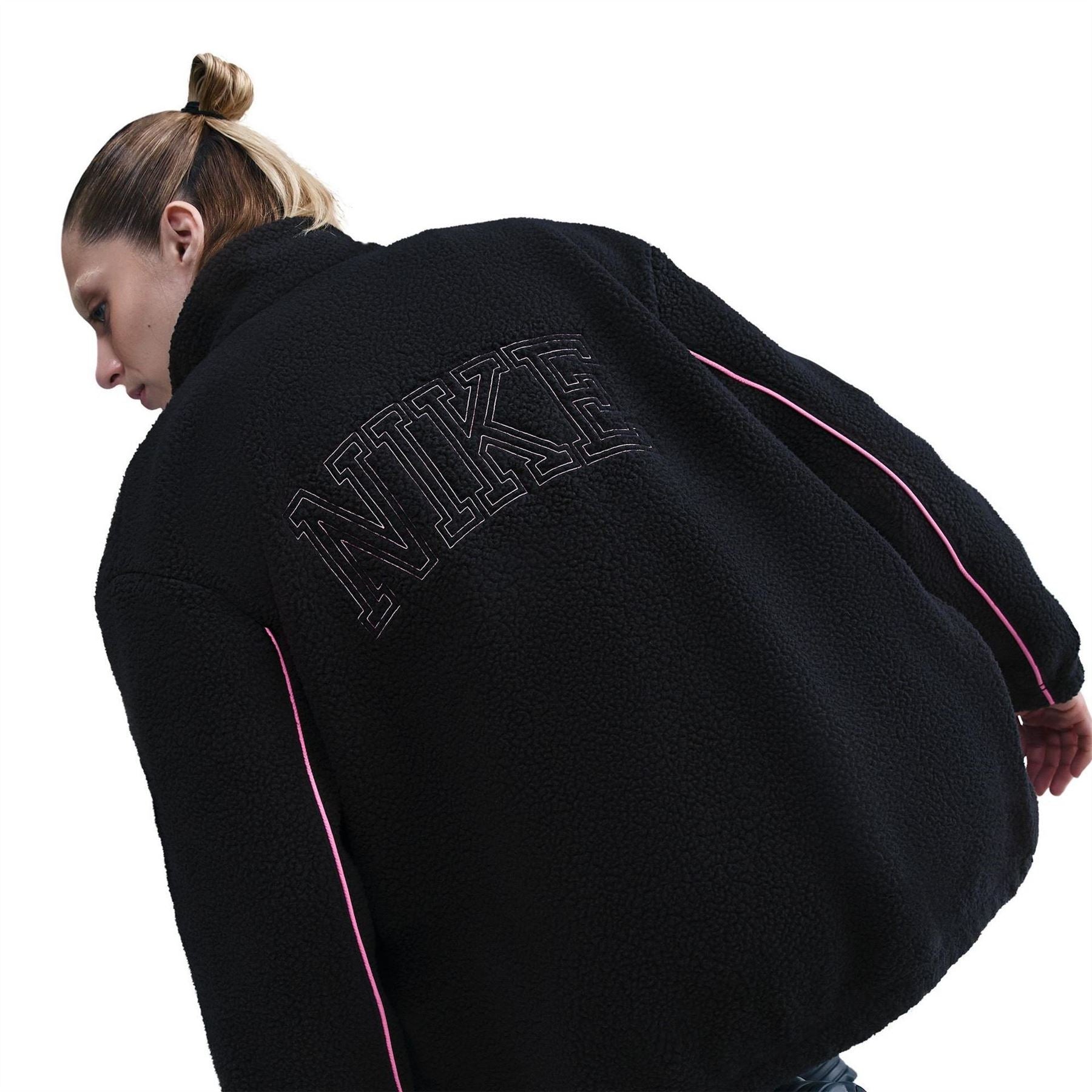 Nike Sherpa Full Zipper Solid Patterned Jacket