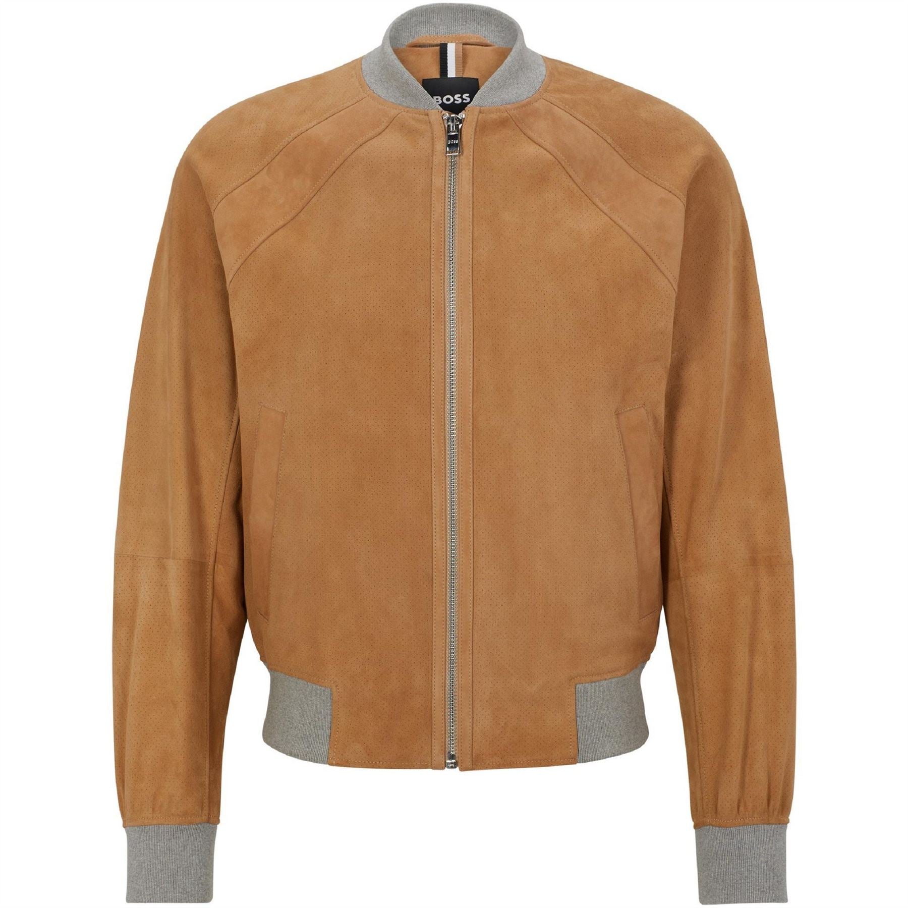 Boss Merforate Solid Patterned Ribbed Cuff Bomber Jacket