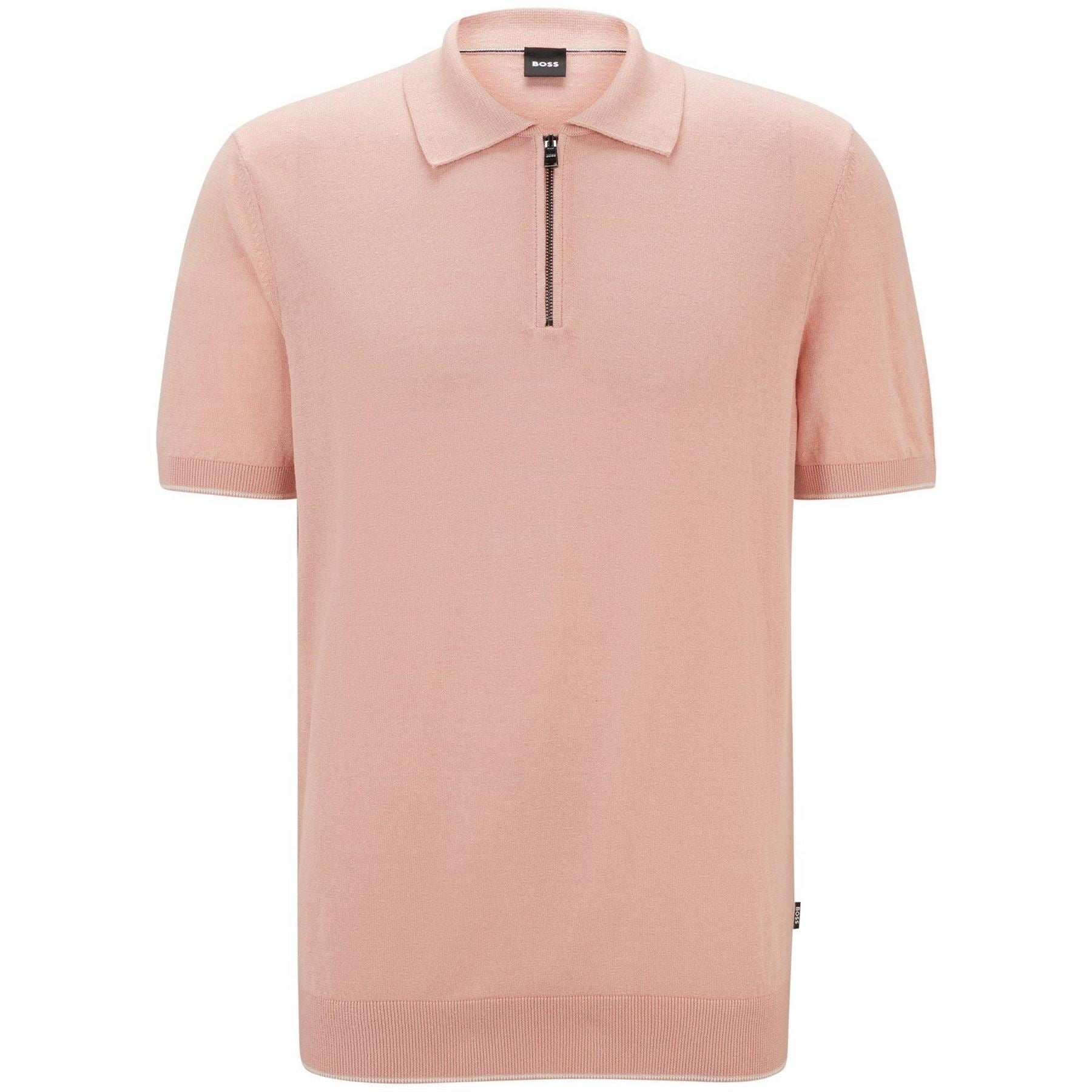 Boss Zip Neck Collared Short Sleeve Shirt