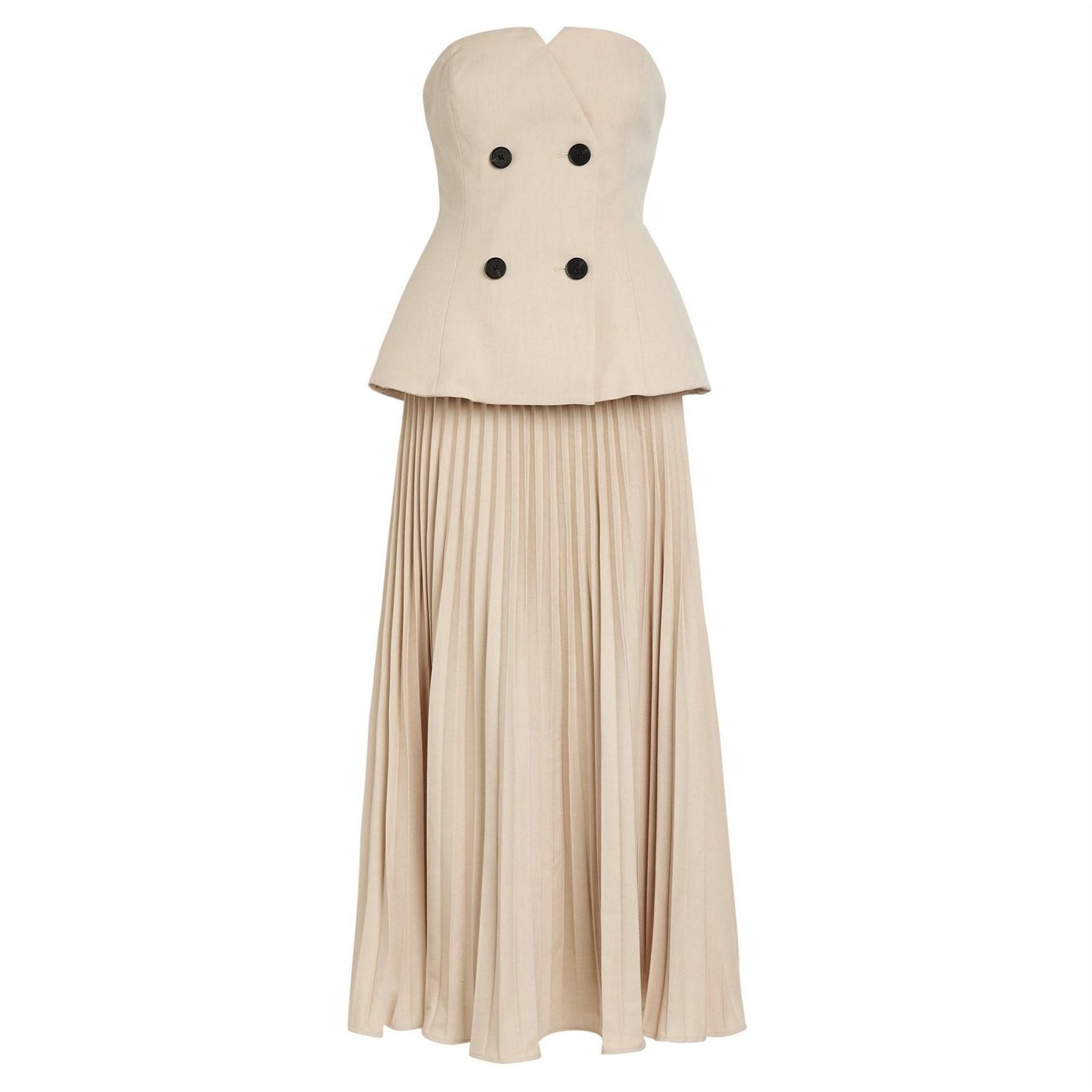 Self Portrait Beige Bandeau Pleated Dress