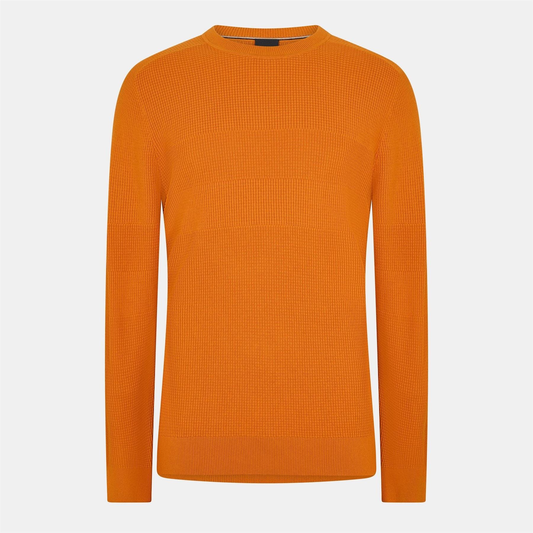 Boss Crew Neck Ribbed Collar Long Sleeve Sweater