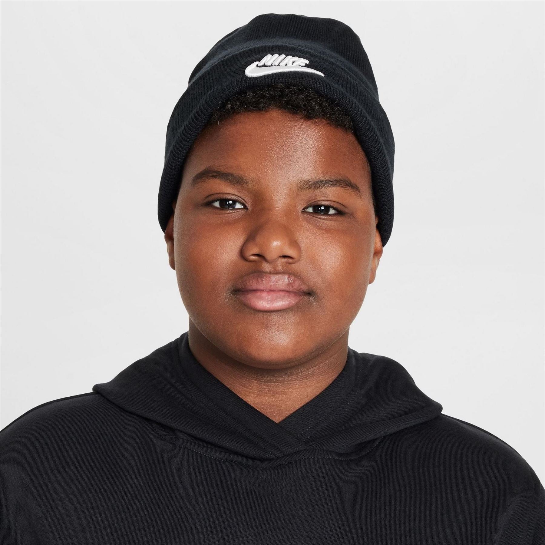 Nike Nsw Junior Wordmark Embroidered Logo Ribbed Cord Effect Fold Up Brim Beanie