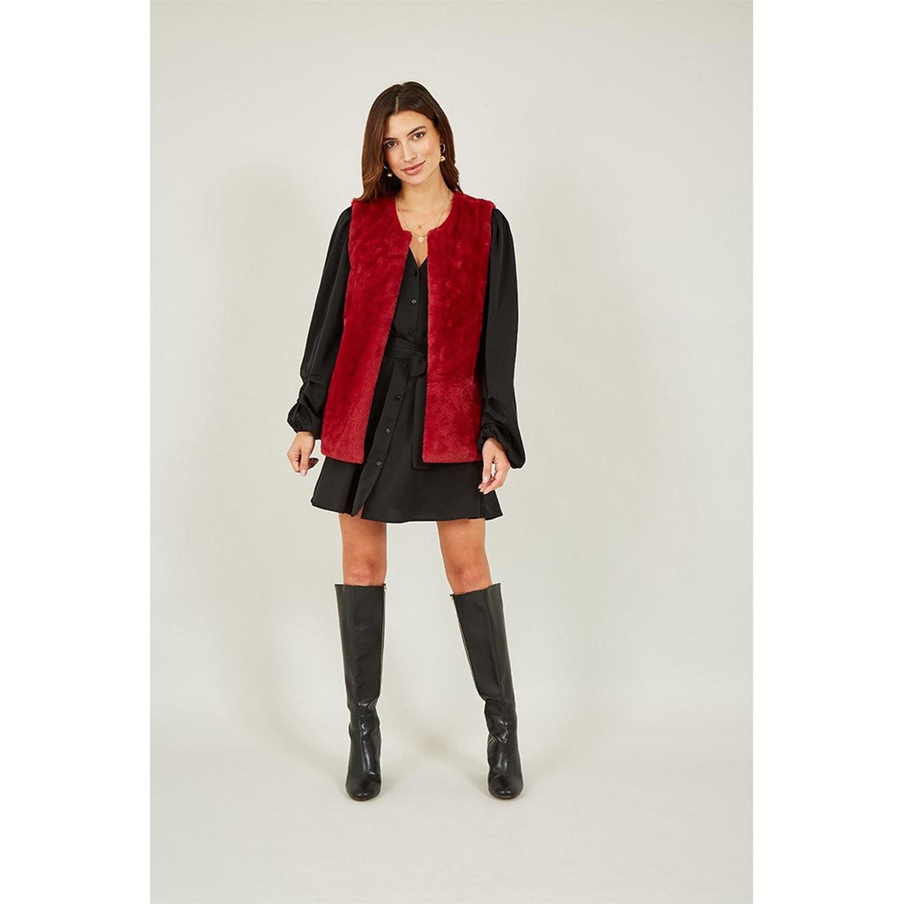 Yumi Red Faux Fur Gilet