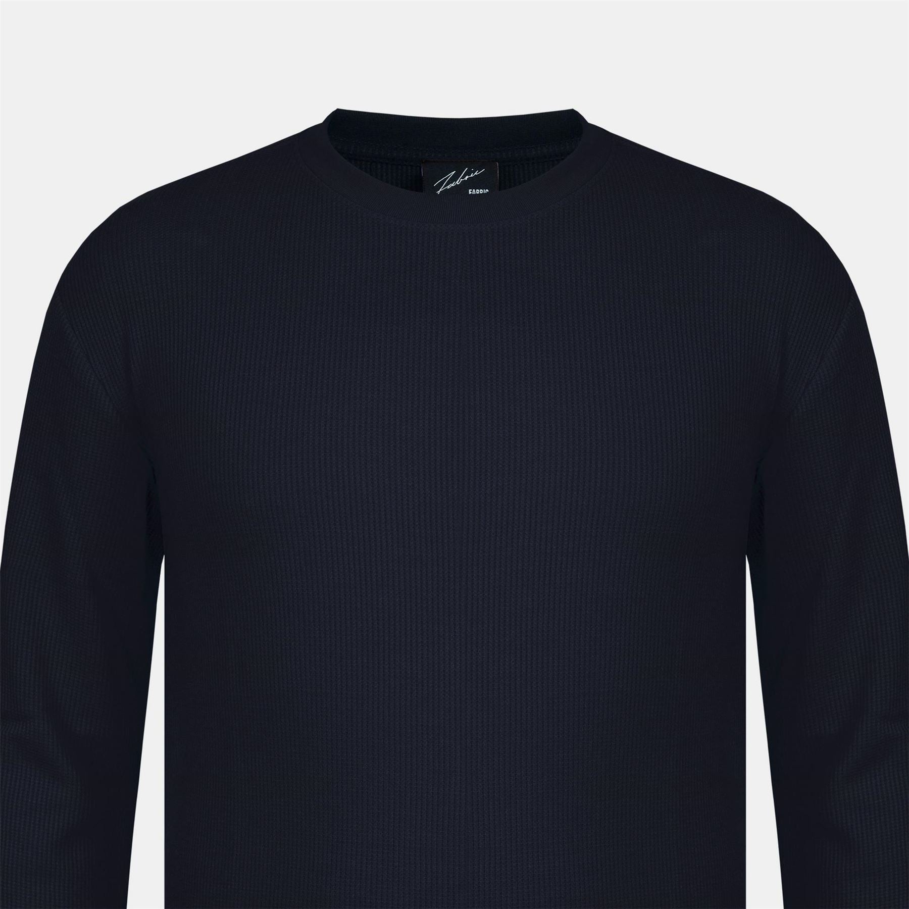 Fabric Crew Neck Long Sleeve Waffle T-Shirt