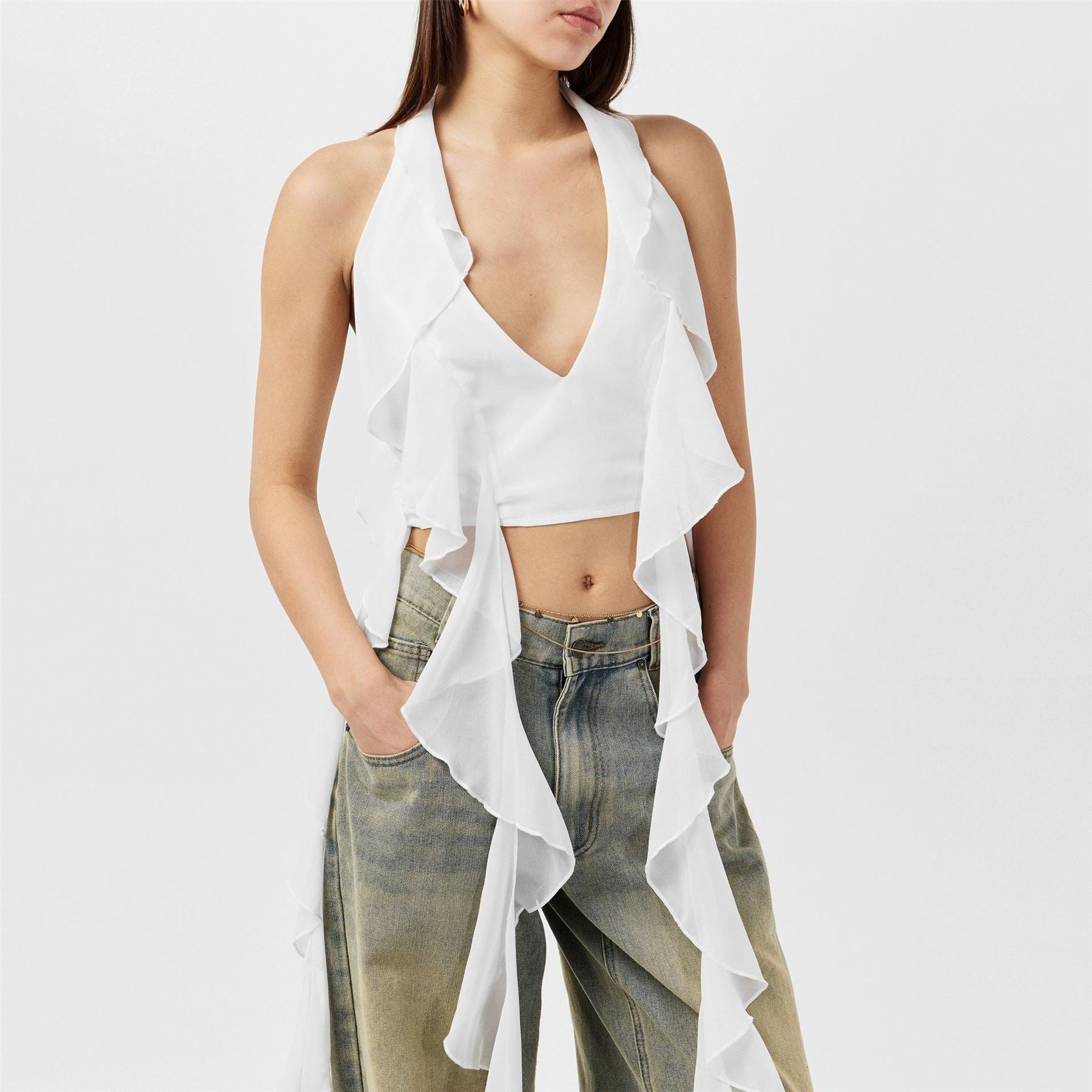 Missy Empire Halter Frill Detail Top