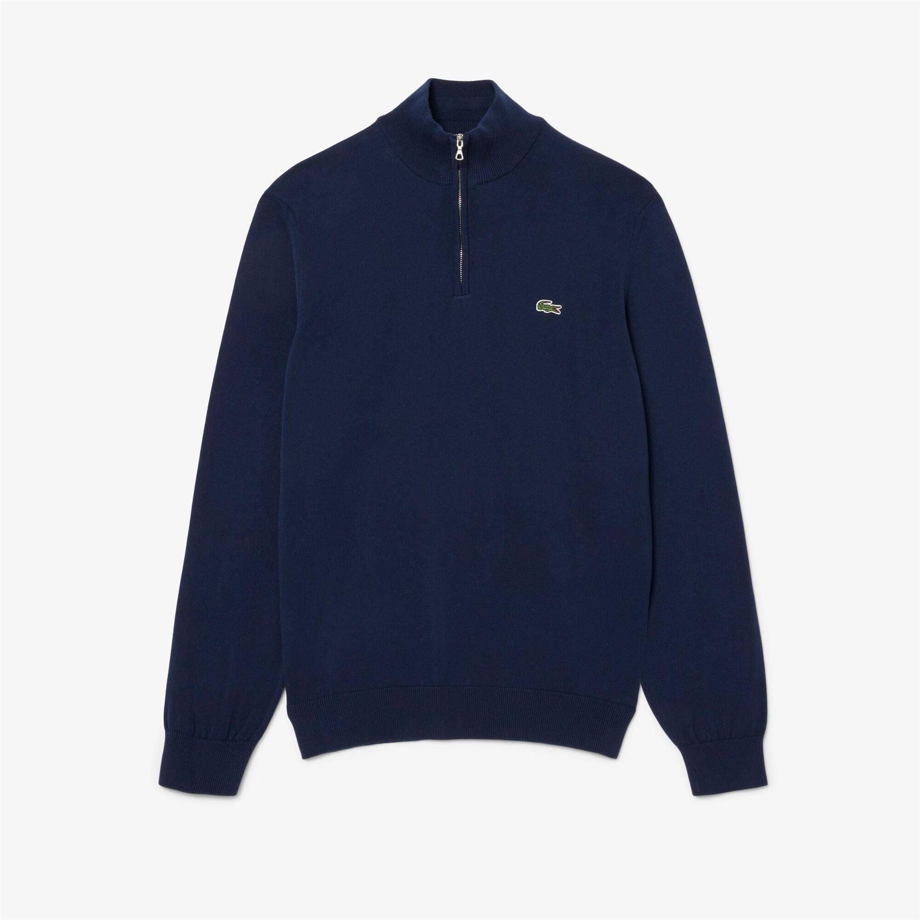 Lacoste Quarter Zip Cotton Fine Knit Crew Neck Jumper