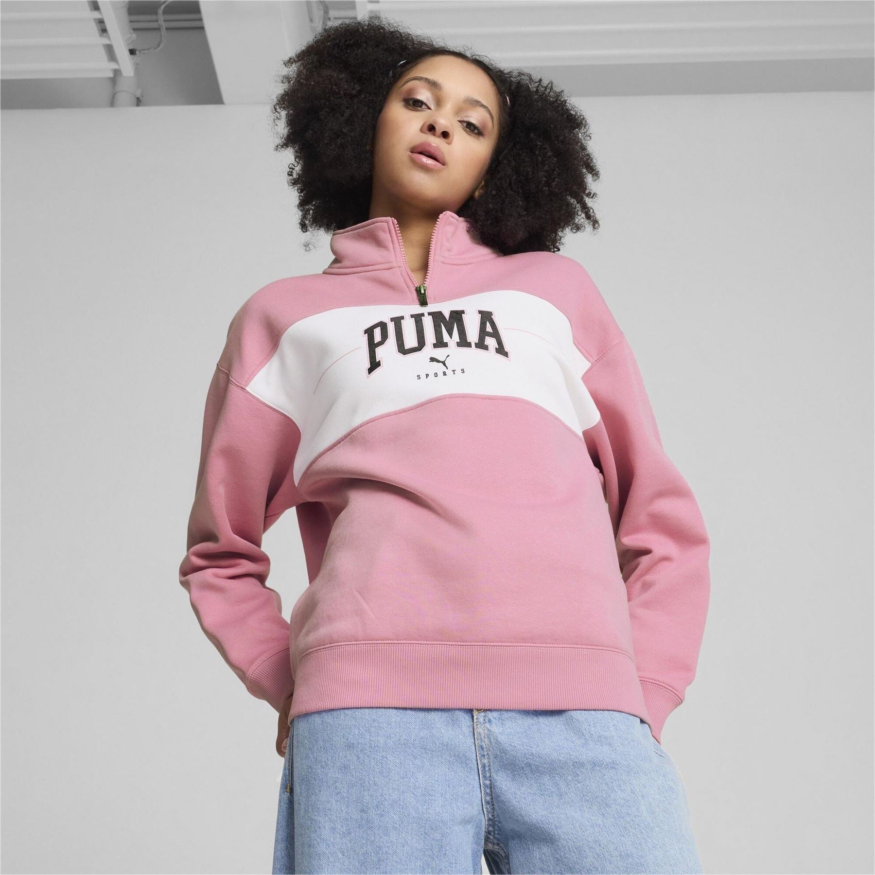 Puma Zip Neck Relaxed Fit Long Sleeve Sweatshirt