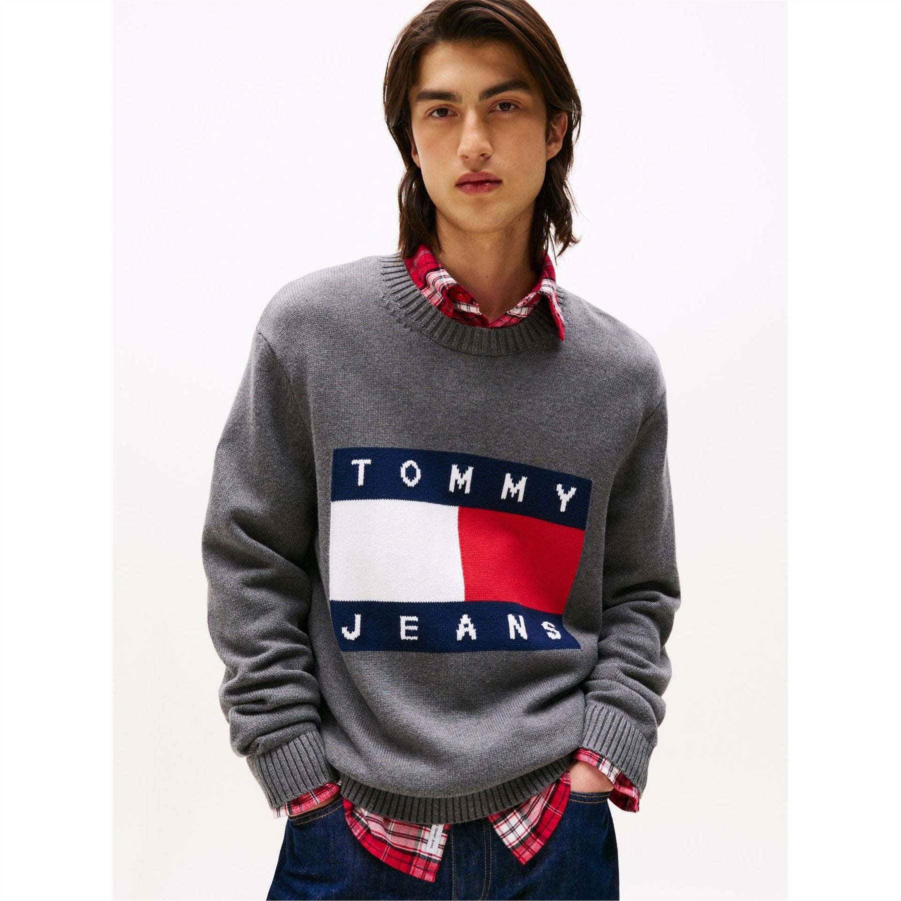 Tommy Jeans Flag Graphic Rib Crew Neck Long Sleeve Sweater