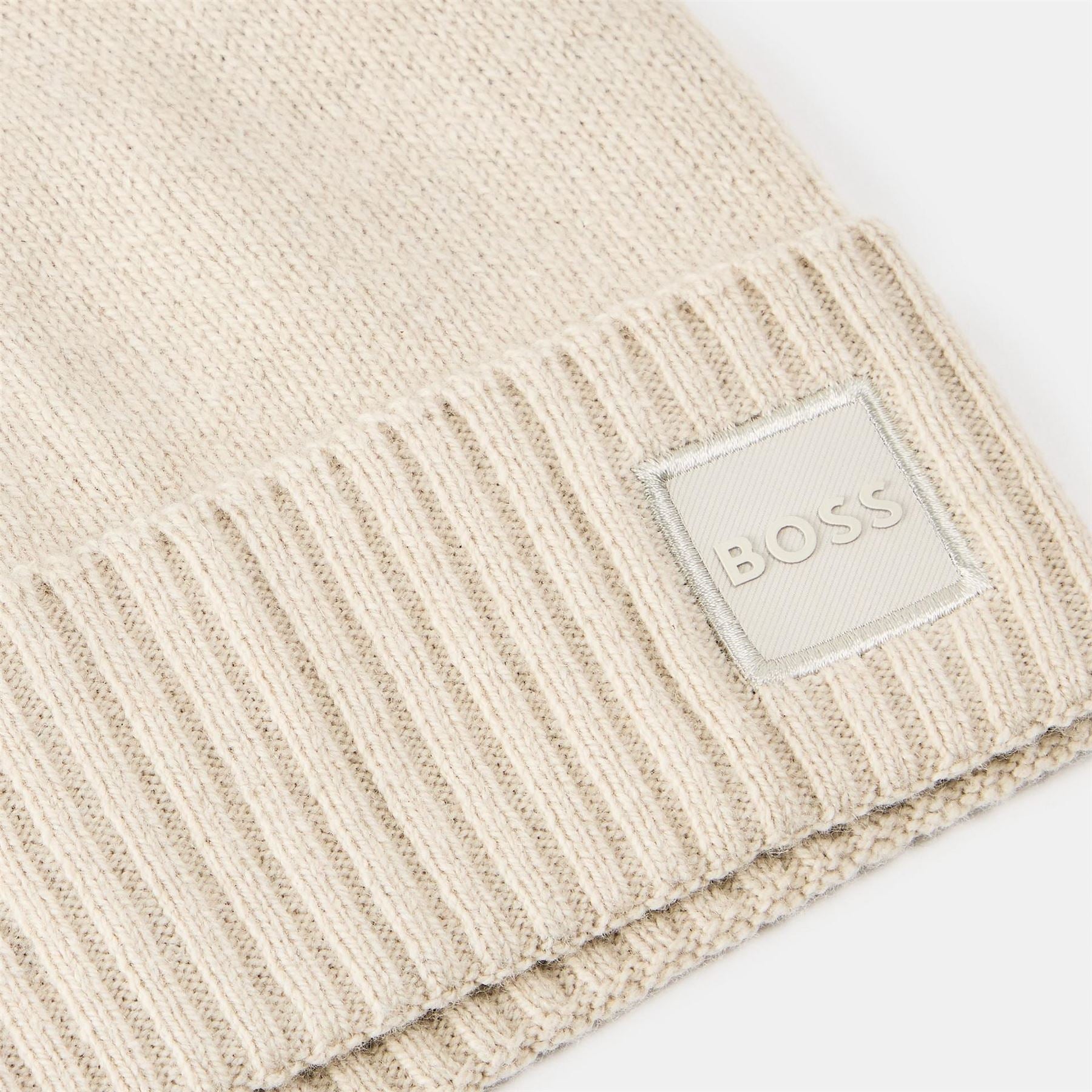 Boss Ribbed Patterned Akaio Beanie with Bold Logo