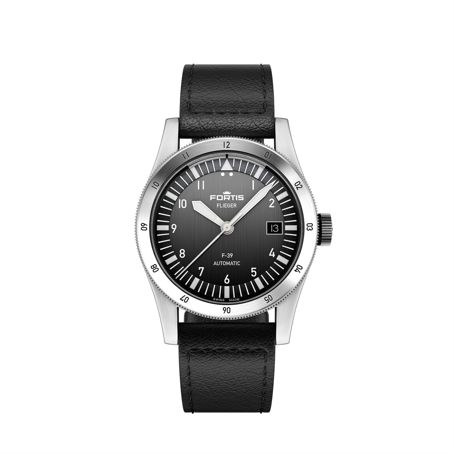 Fortis Flieger Stainless Steel Leather Strap Automatic Auto Analogue Watch