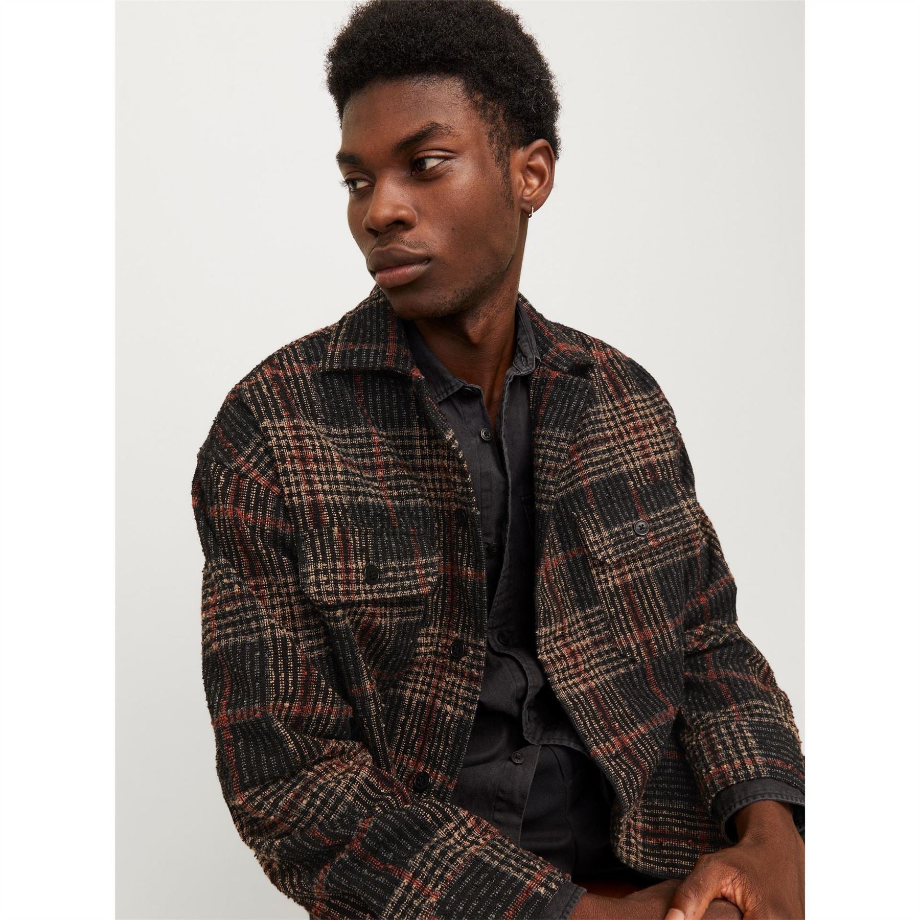 Jack and Jones Boucle Regular Fit Long Sleeve Cuff Sleeve Front Pocket Shirt