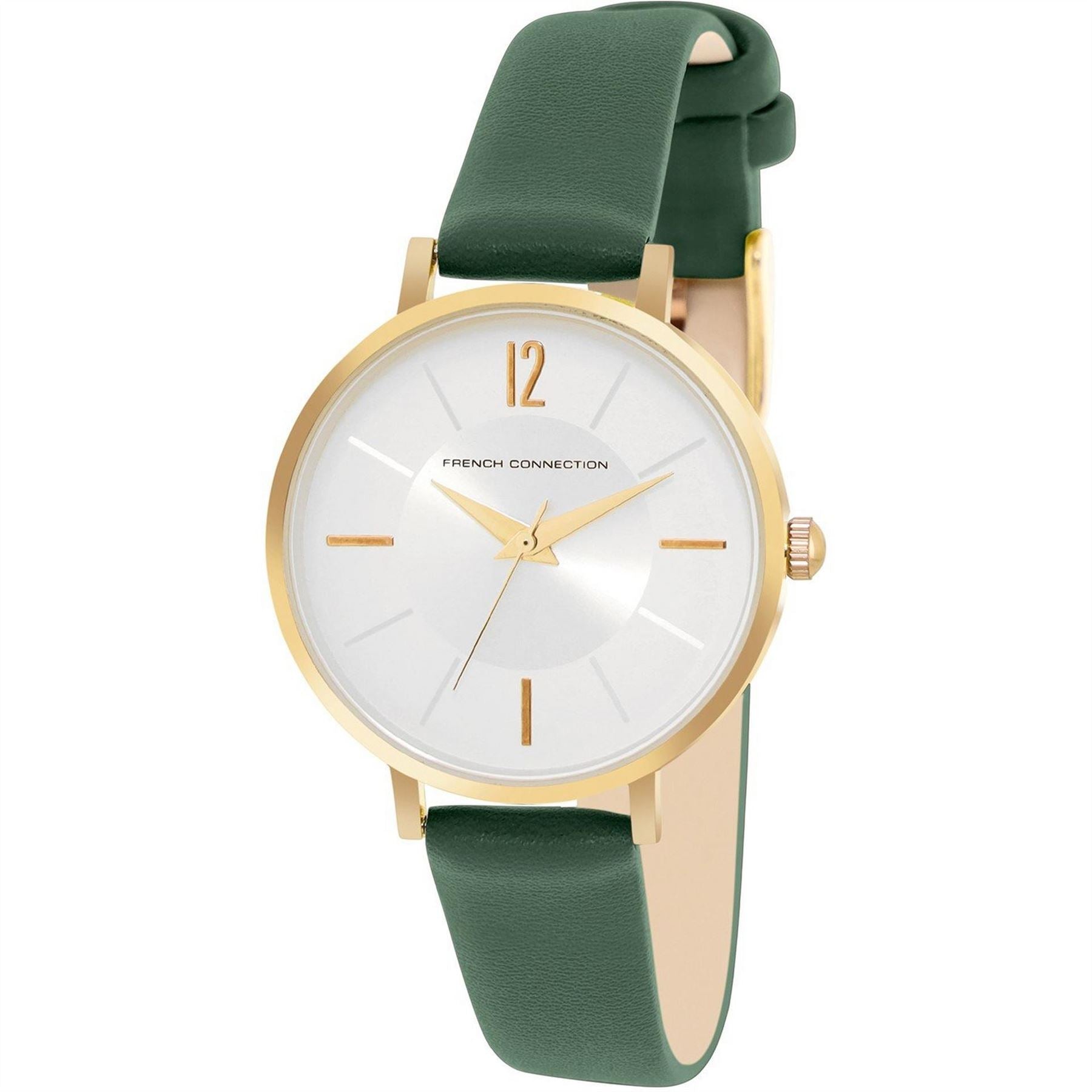 French Connection Connection Rose Case Round Shape Green Strap Quartz Watch