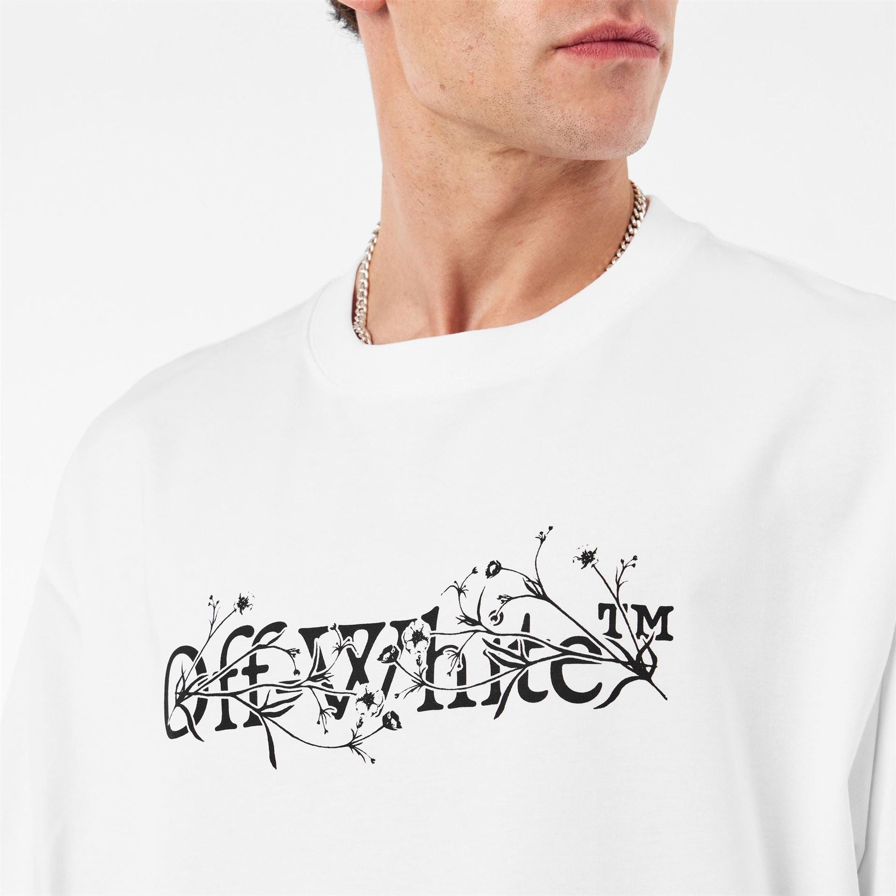 Off White Flower Crew Neck Short Sleeve T-Shirt