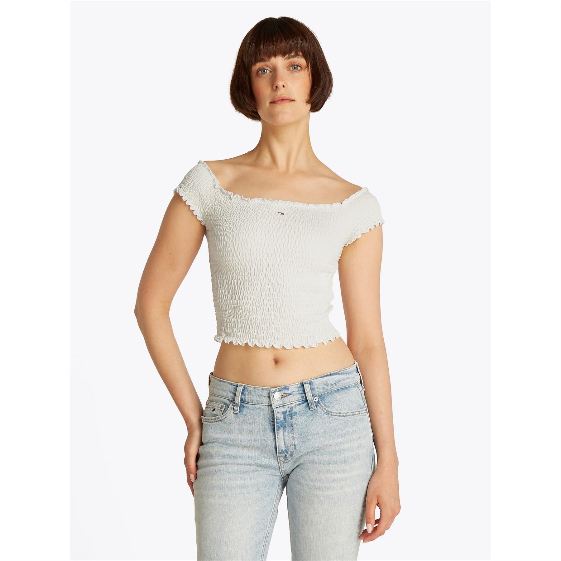 Tommy Jeans Cropped Off-The-Shoulder Slim Fit T-Shirt