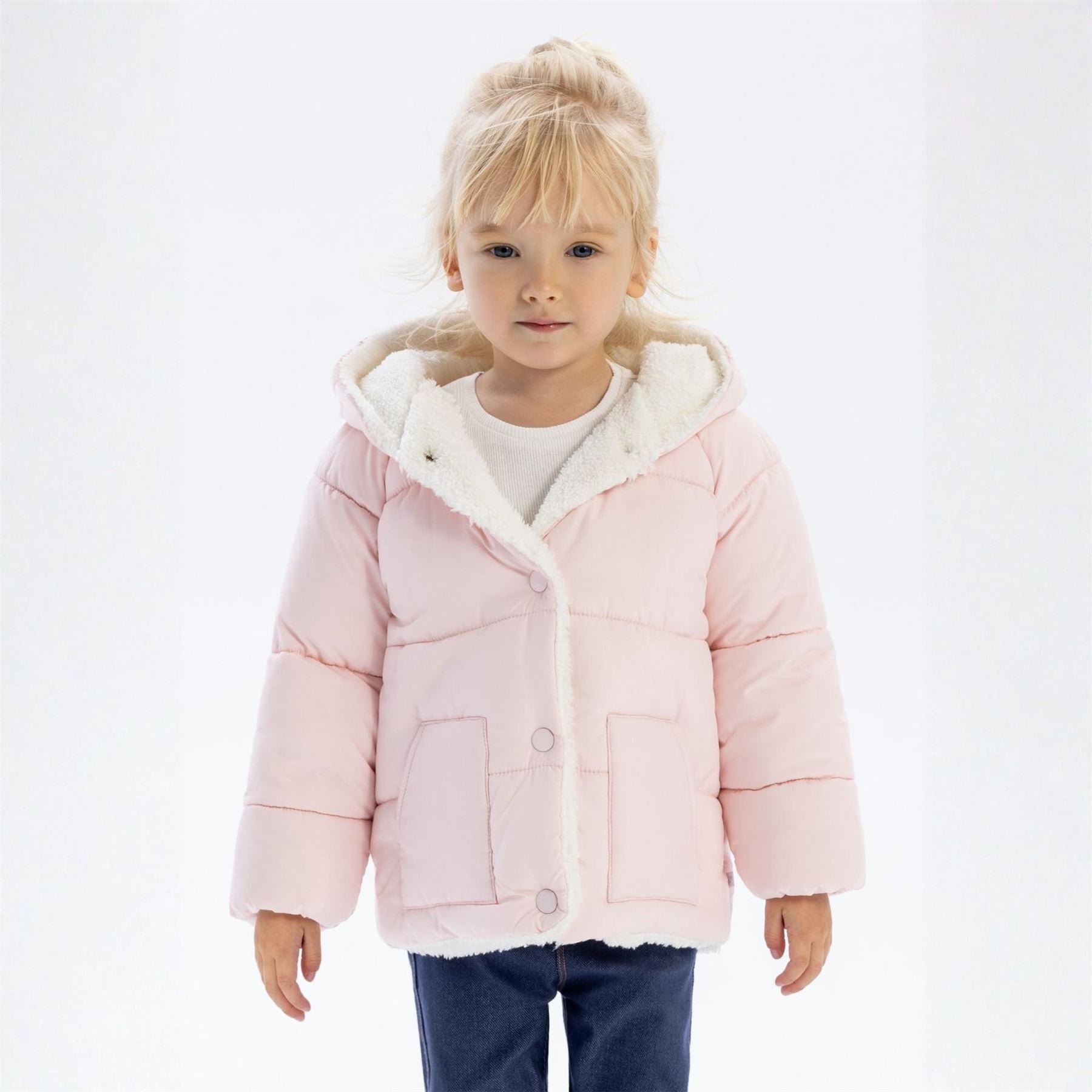 Minoti Baby Unisex Padded Jacket With Faux Fur Trim Light Pink