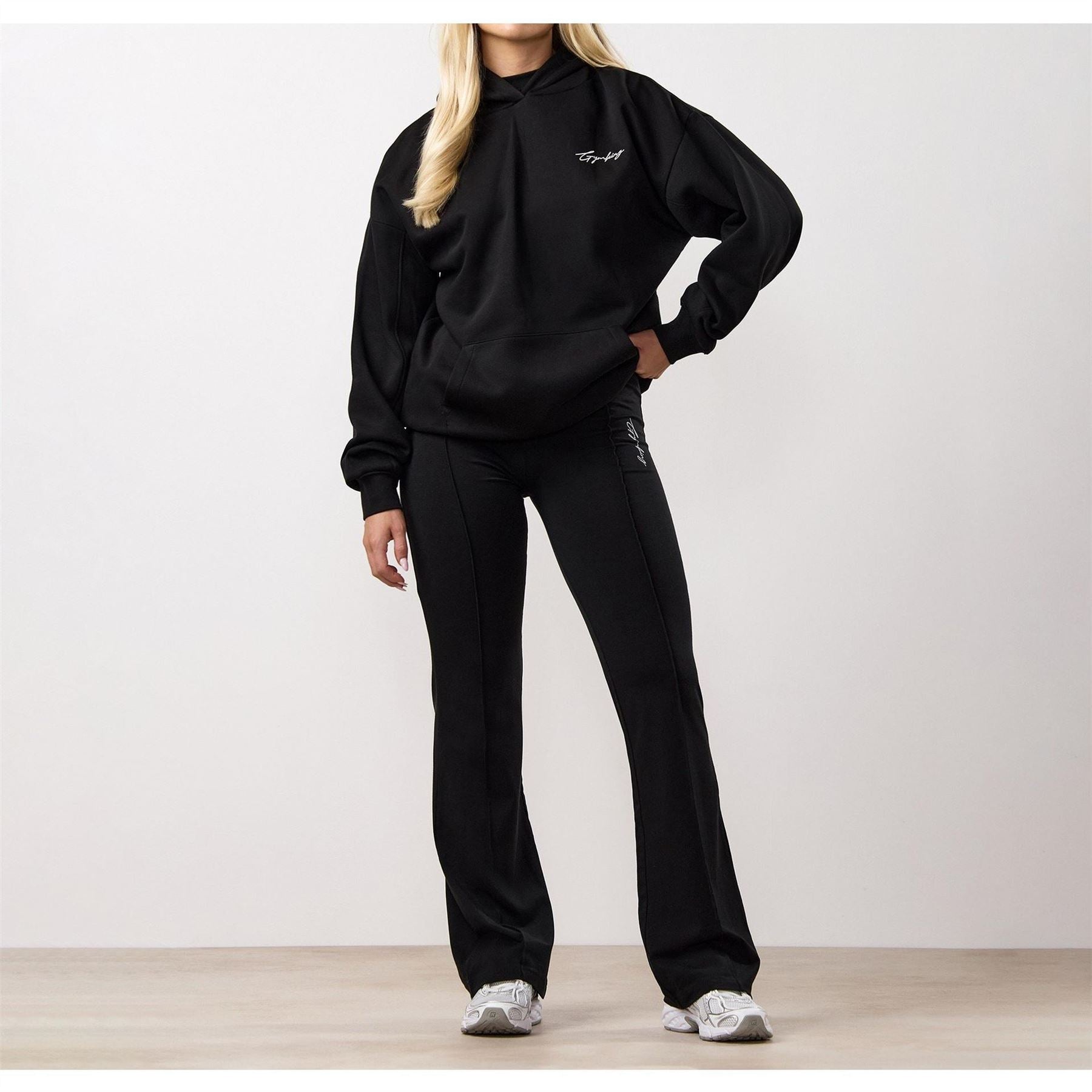 Gym King Text Graphic Hooded Neck Long Sleeve Oversized Sweatshirt