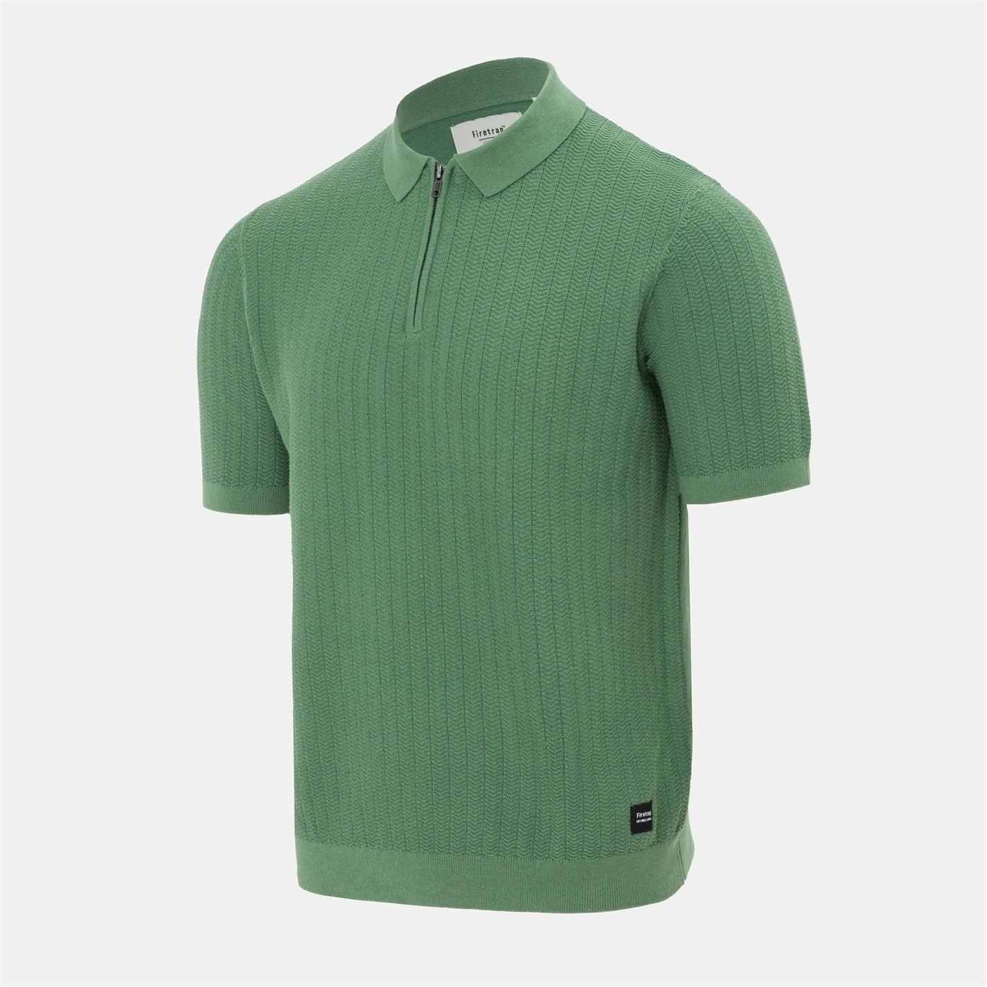 Firetrap Quarter Zip Short Sleeve Ribbed Knit Polo