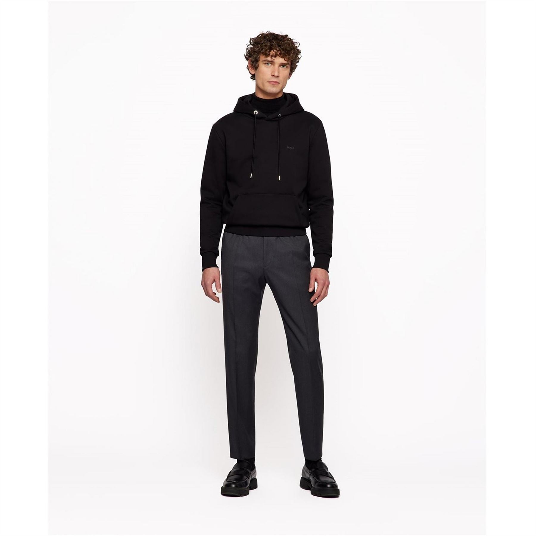Boss Solid Patterned Slim Elastic Cuff Trousers