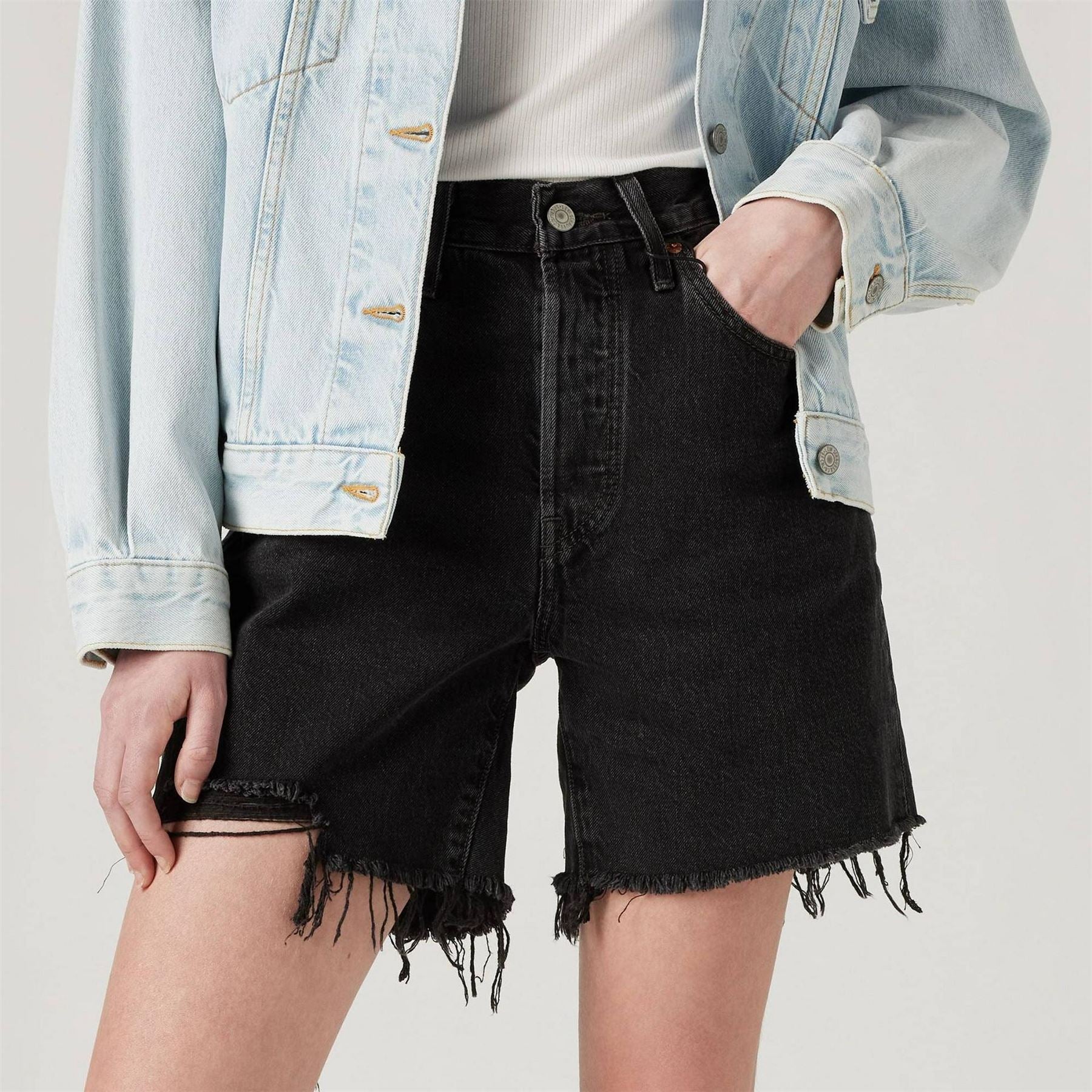 Levis Mid Thigh Lunar Black Denim Shorts