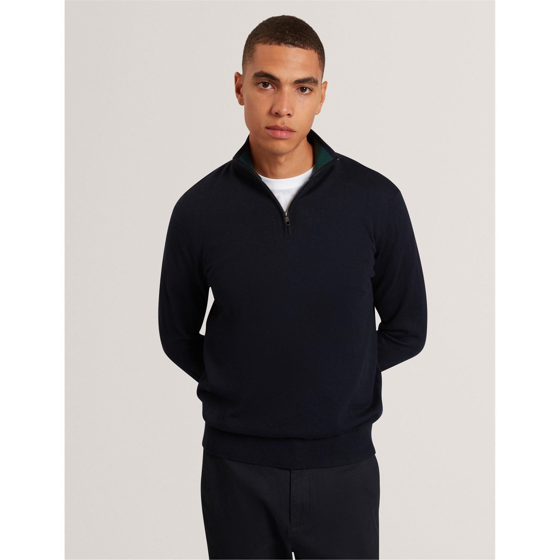 Ted Baker Merino Zip Neck Long Sleeve Raglan Sweater
