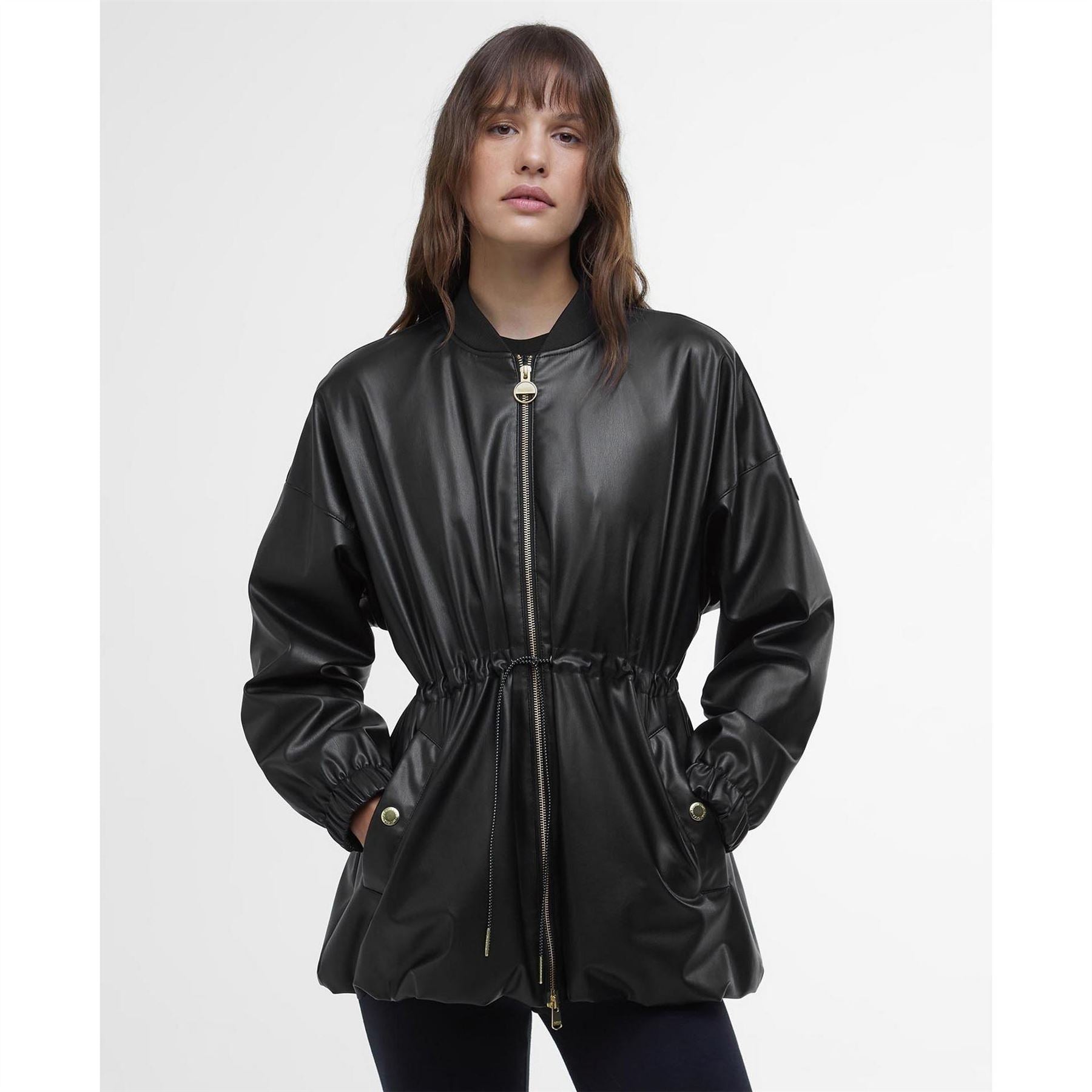 Barbour International Riley Leather Long Sleeve Parka