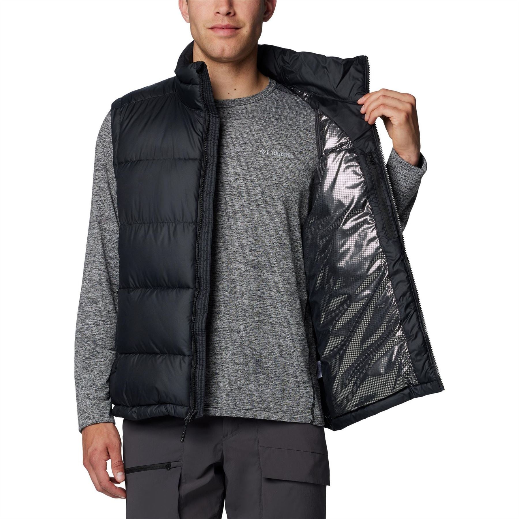 Columbia Pike Lake Solid Patterned Zipped Pocket Puffer Coat