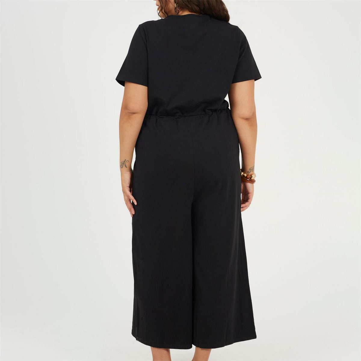 Brave Soul Crew Neck Short Sleeve Solid Patterned Culotte Jumpsuit