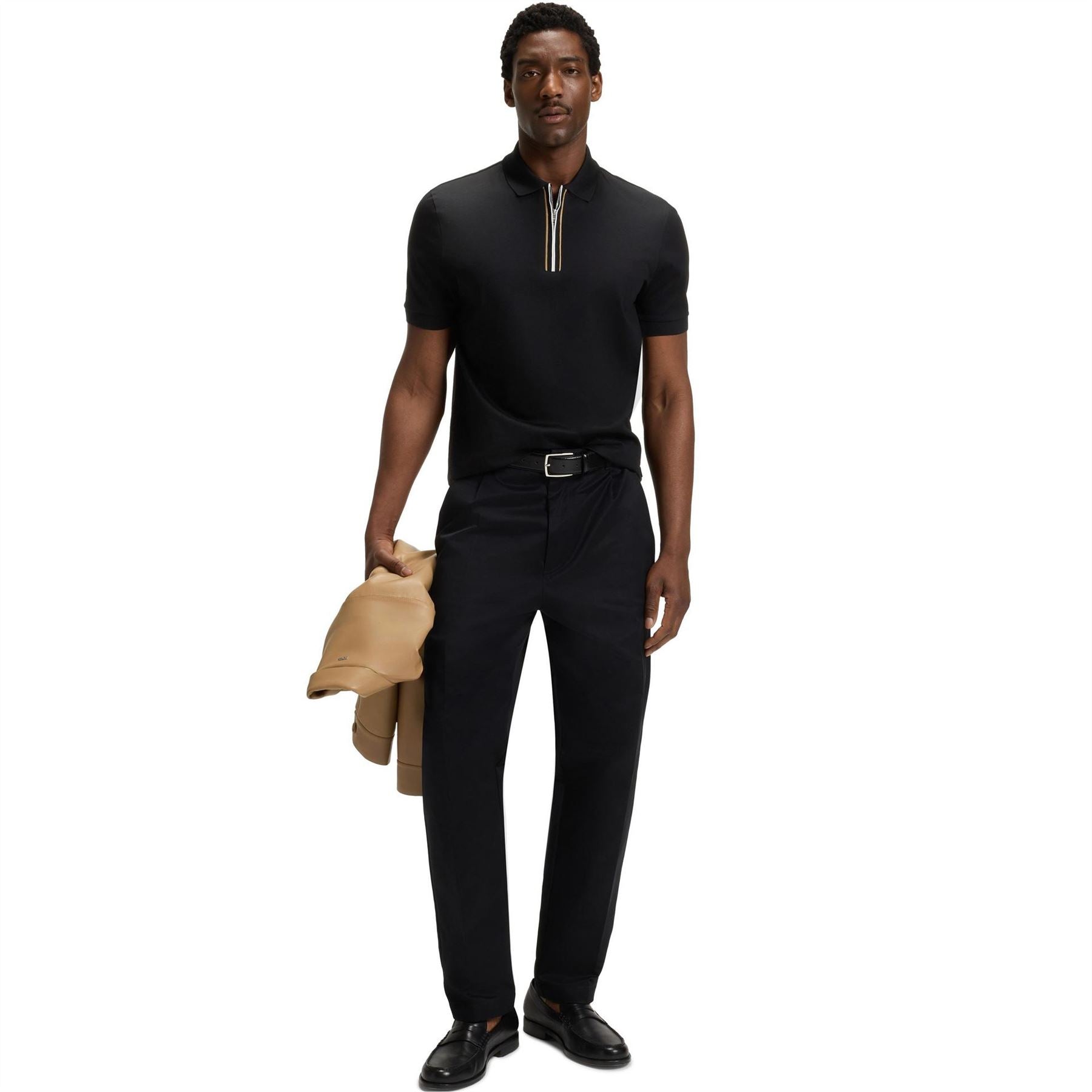 Boss HBB Paras Quarter Zip Cotton Short Sleeve Polo Shirt