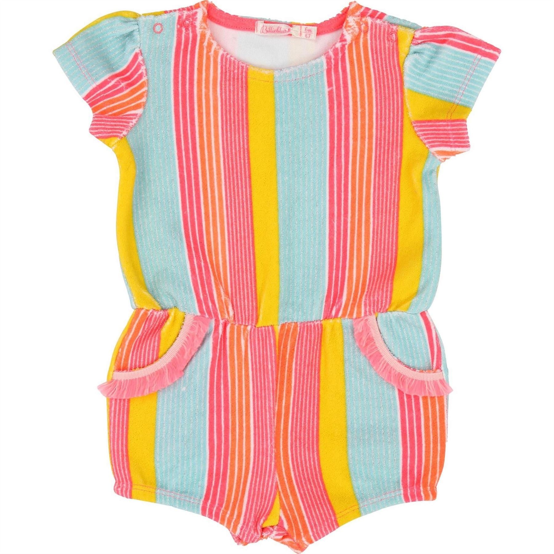 Billieblush Girls Striped Short Overalls