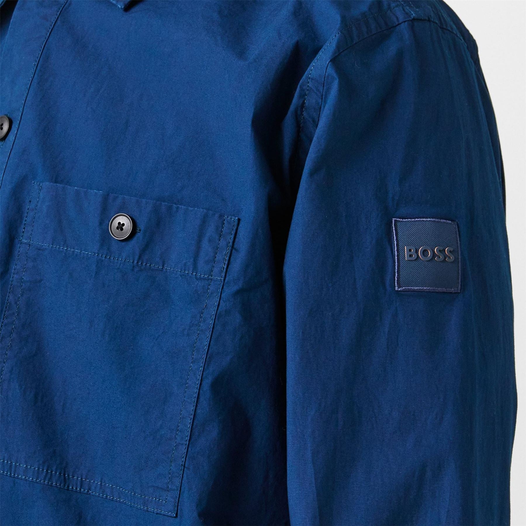 Boss Solid Snap Button Shirt Collared Barrel Cuff Overshirt