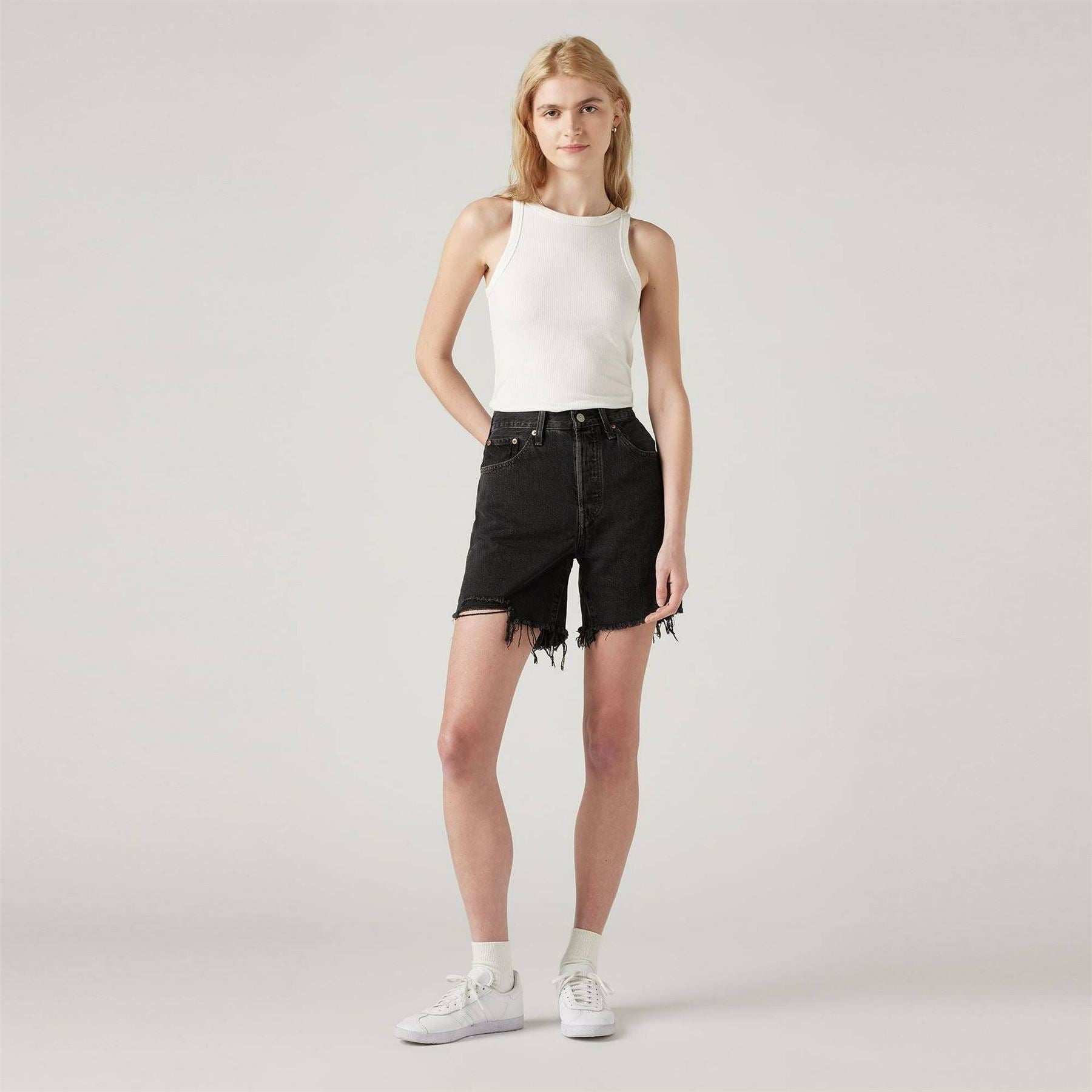 Levis Mid Thigh Lunar Black Denim Shorts