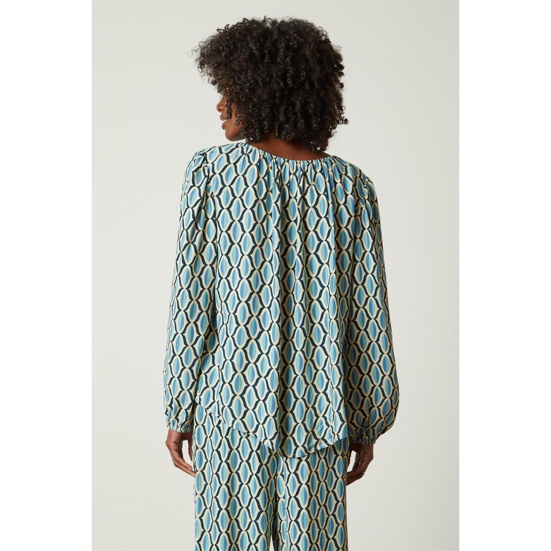Velvet by Graham and Spencer Geo V-Neck Bishop Sleeve Blouse