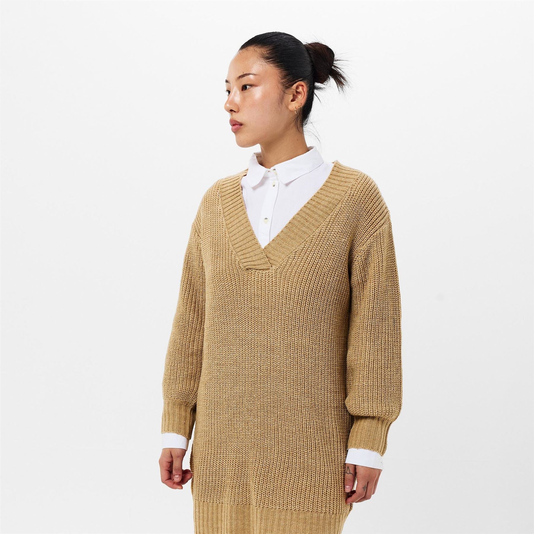 Threadbare Adeline V-Neck Long Sleeve Mini Dress