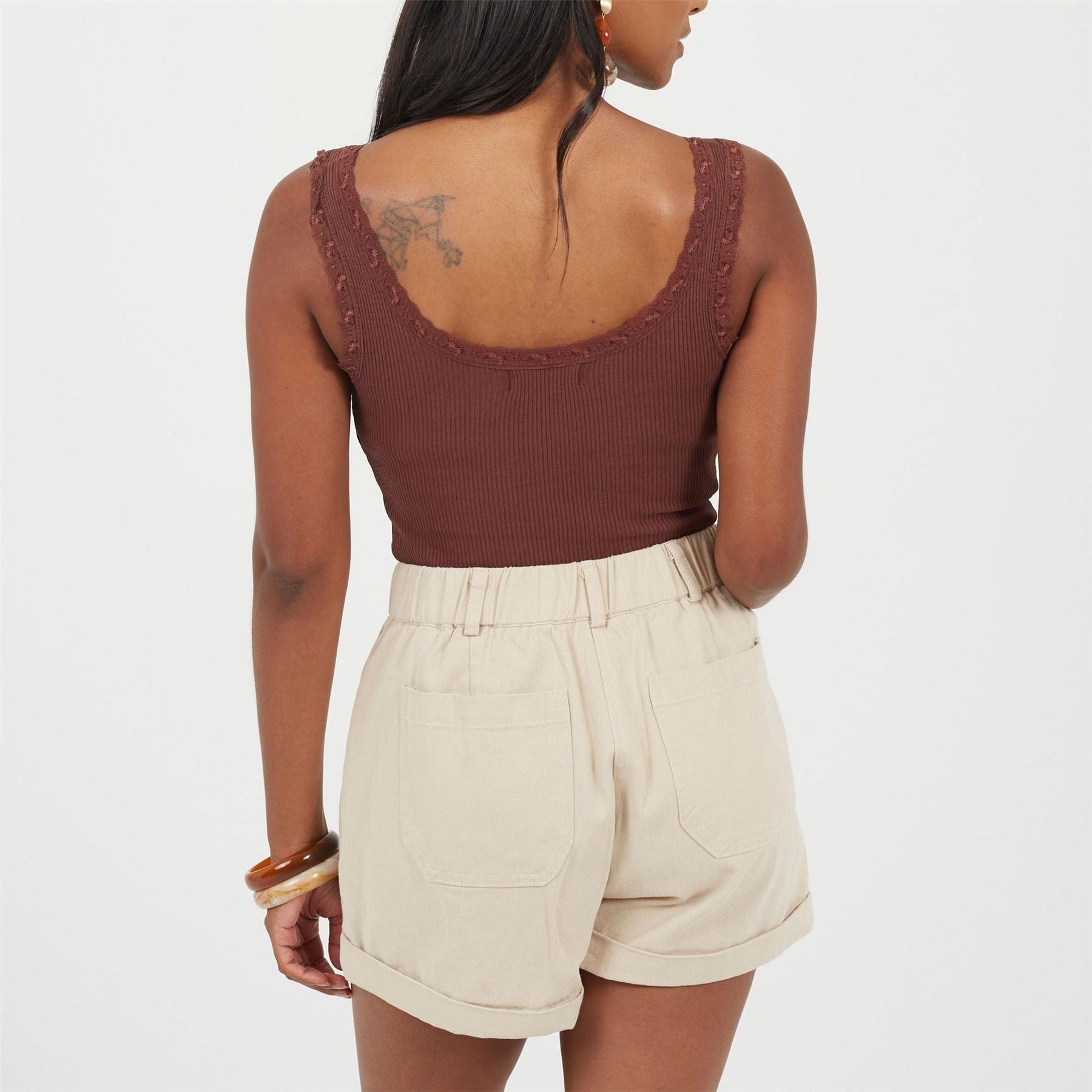 Brave Soul Ladies Vest Bodysuit With Lace Trim