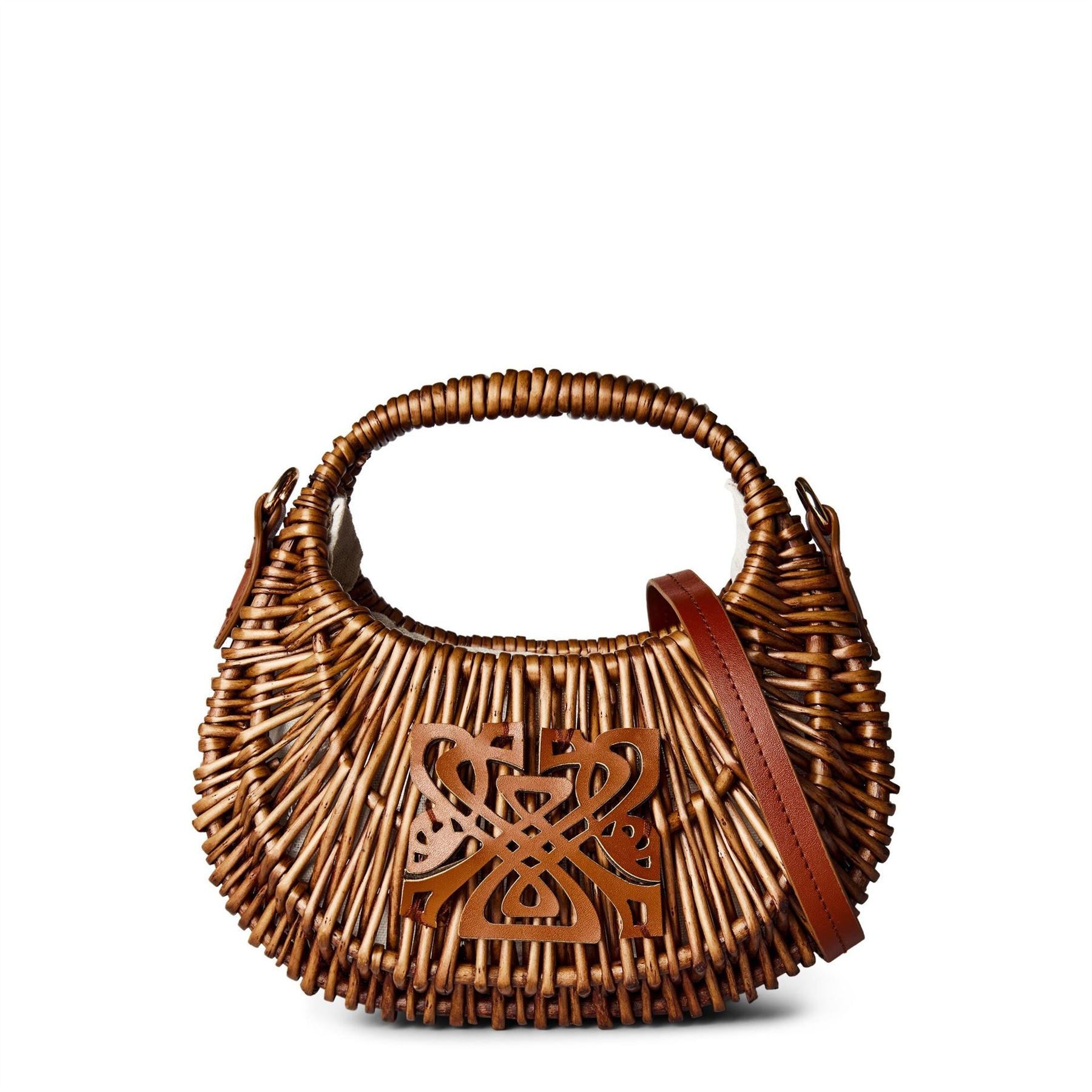Biba Wicker Shoulder Handbag with Leather Patch