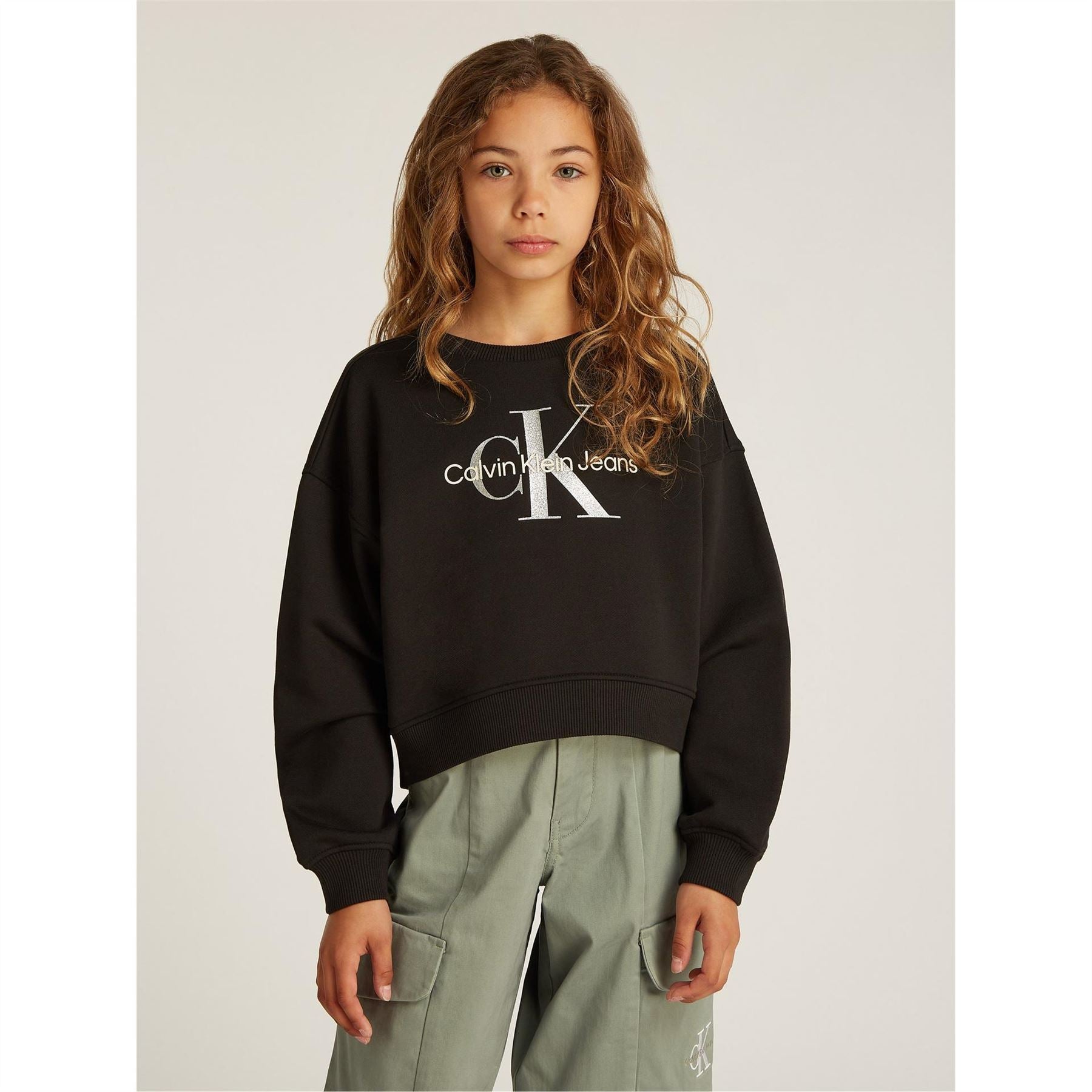 Calvin Klein Jeans Glitter Logo Print Cropped Sweatshirt