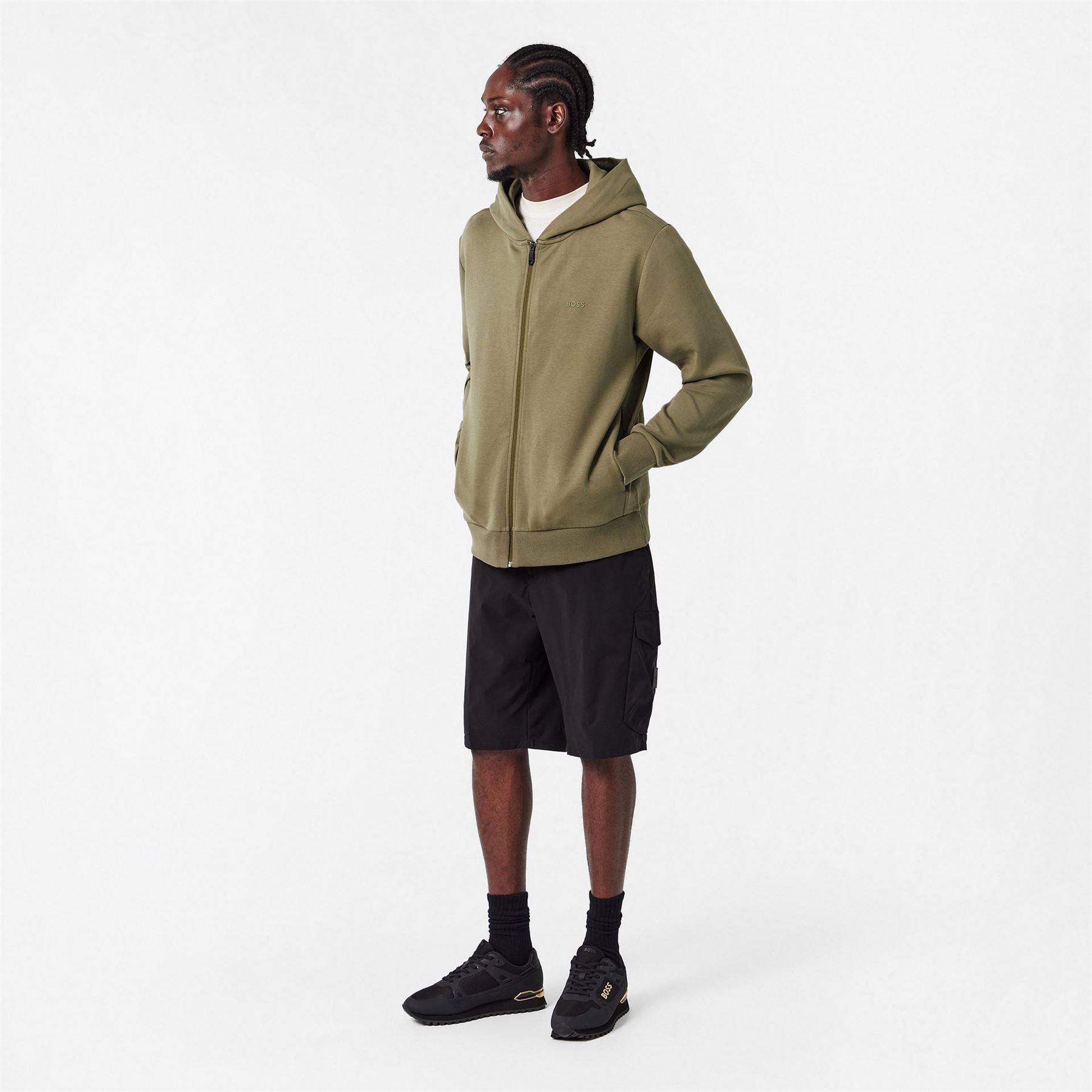 Boss BOSS GREEN Full Zip Hoodie with Adjustable Drawstring Hood   Streamlined Design
