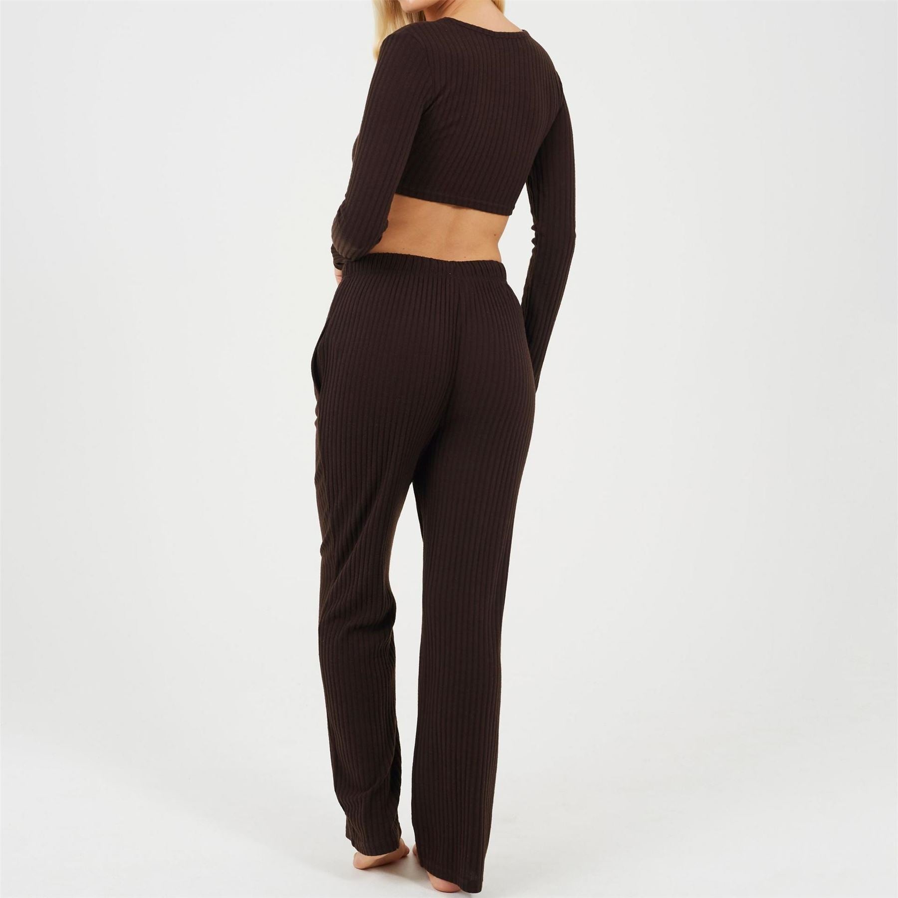 Brave Soul Womens Long Sleeve Cropped Top And Matching Trouser Lounge Set
