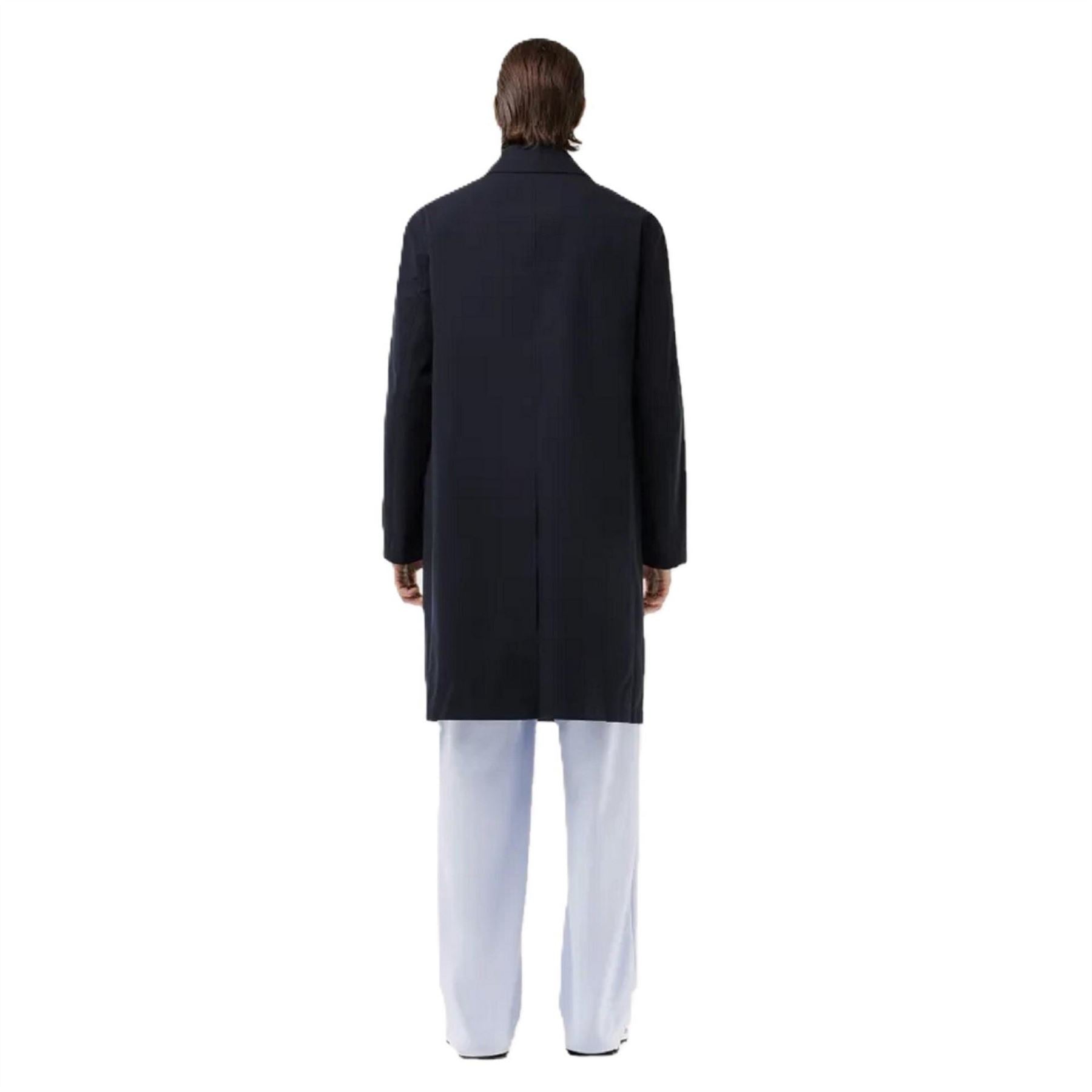 Lacoste Showerproof Cotton Twill Snap Button Trench Coat with Logo